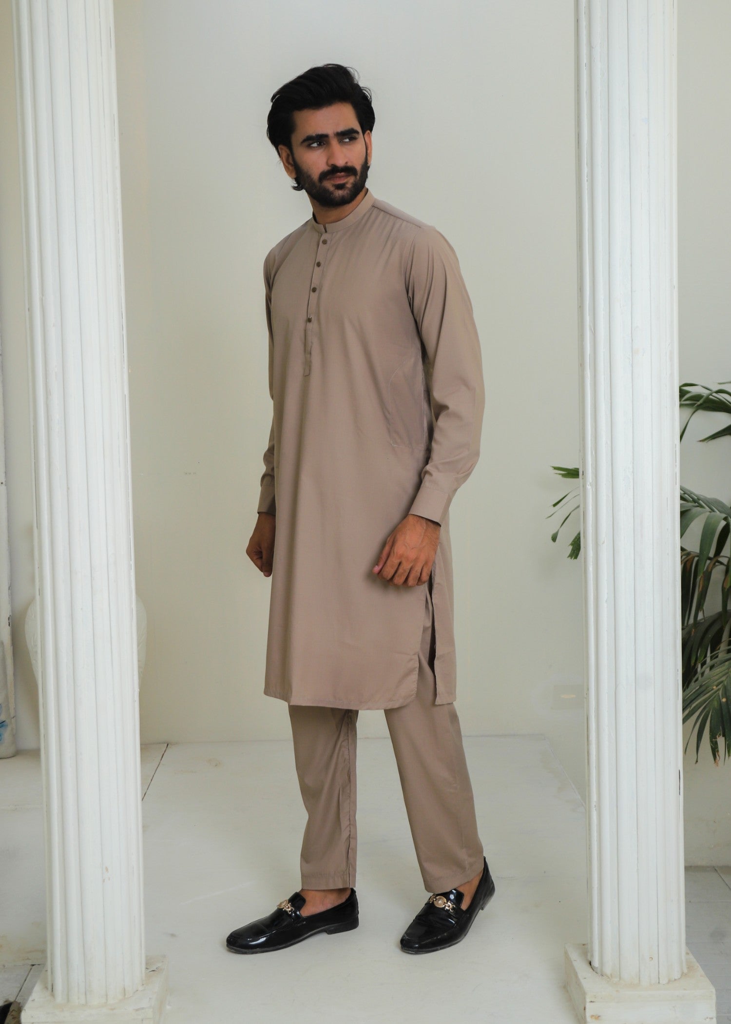 wash & wear Kurta Set in Khaki brown by Hassan Jee Men