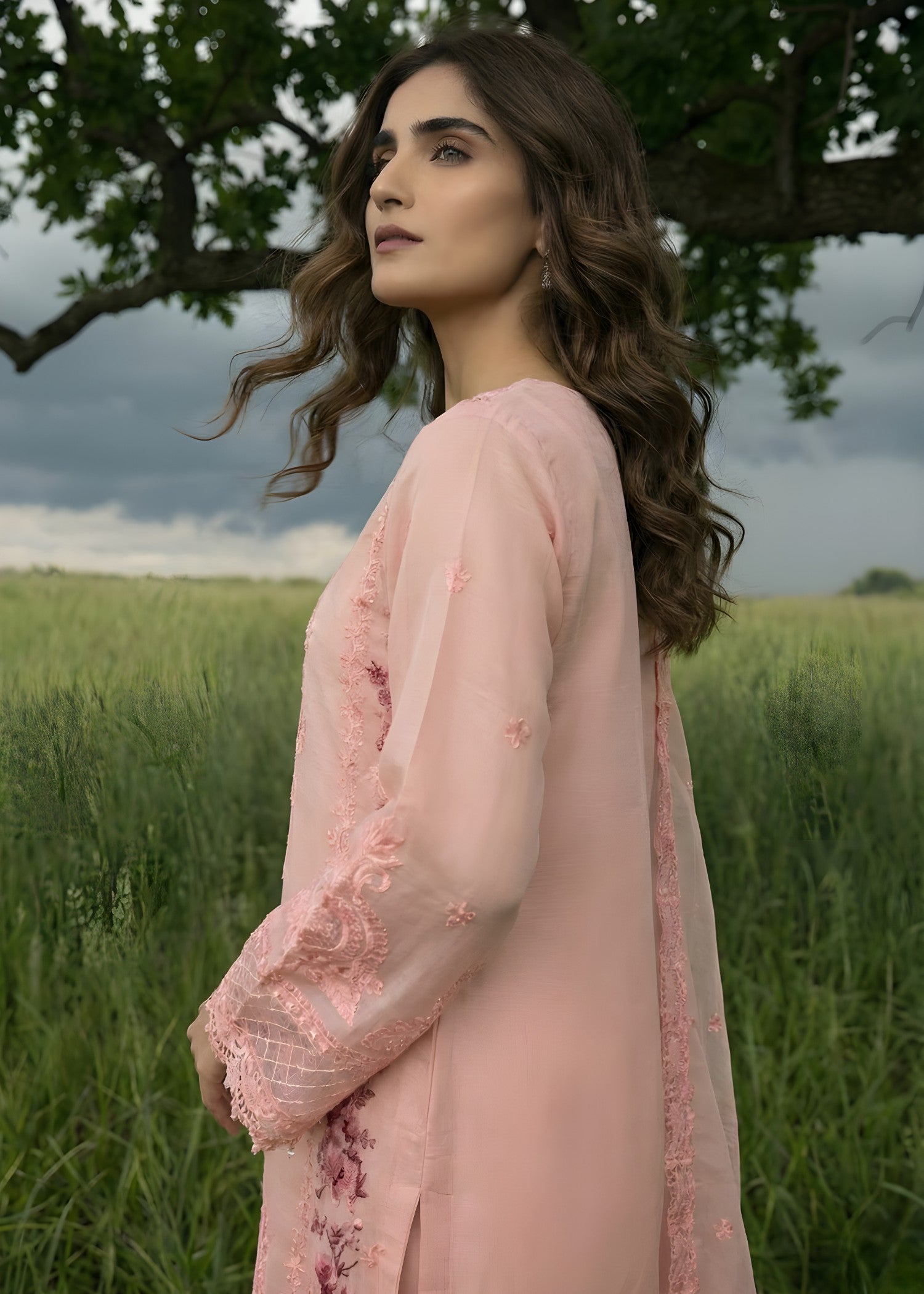organza Kurta Set in Blush pink