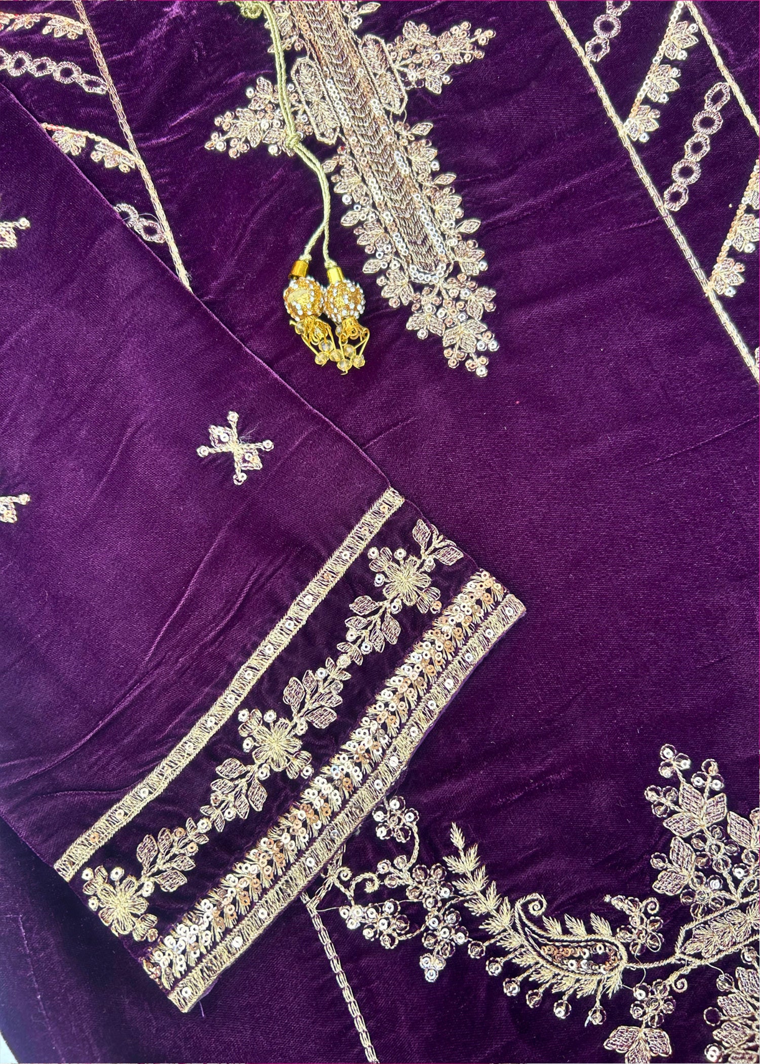 chinese micro velvet 9000 Kurta Set in Deep purple