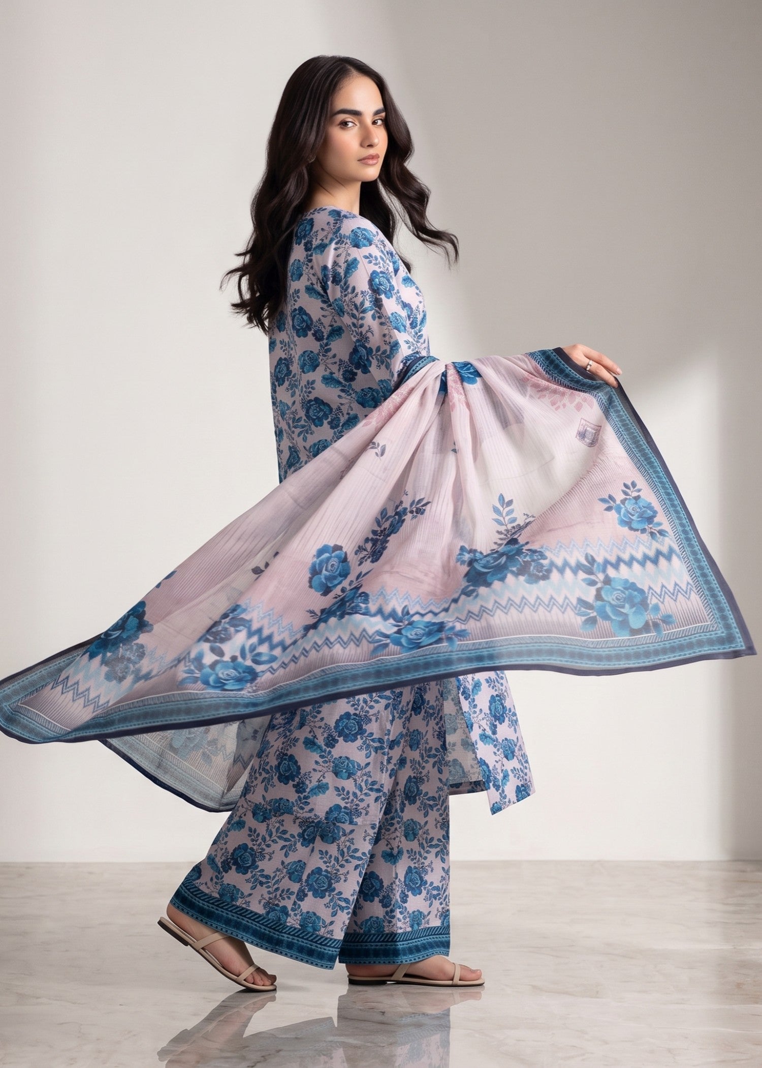 lawn Unstitched in Royal blue, periwinkle
