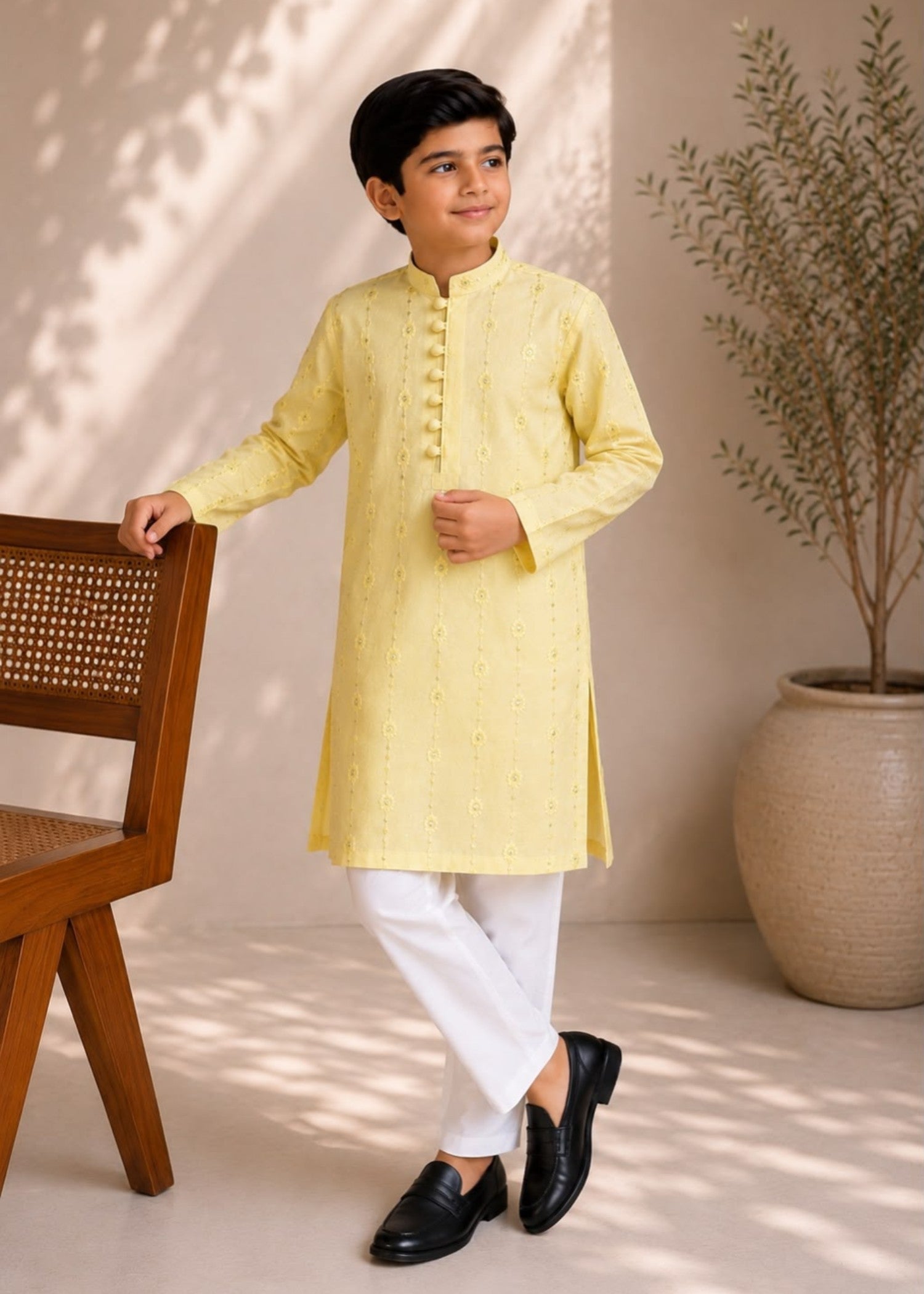 wash & wear Kurta Set in Light yellow