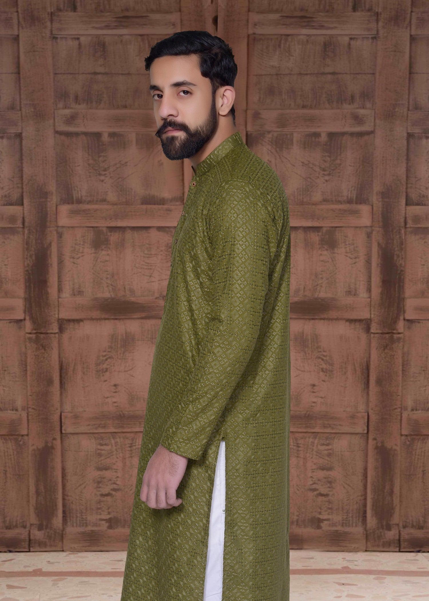 chikankari cotton Kurta in Olive green