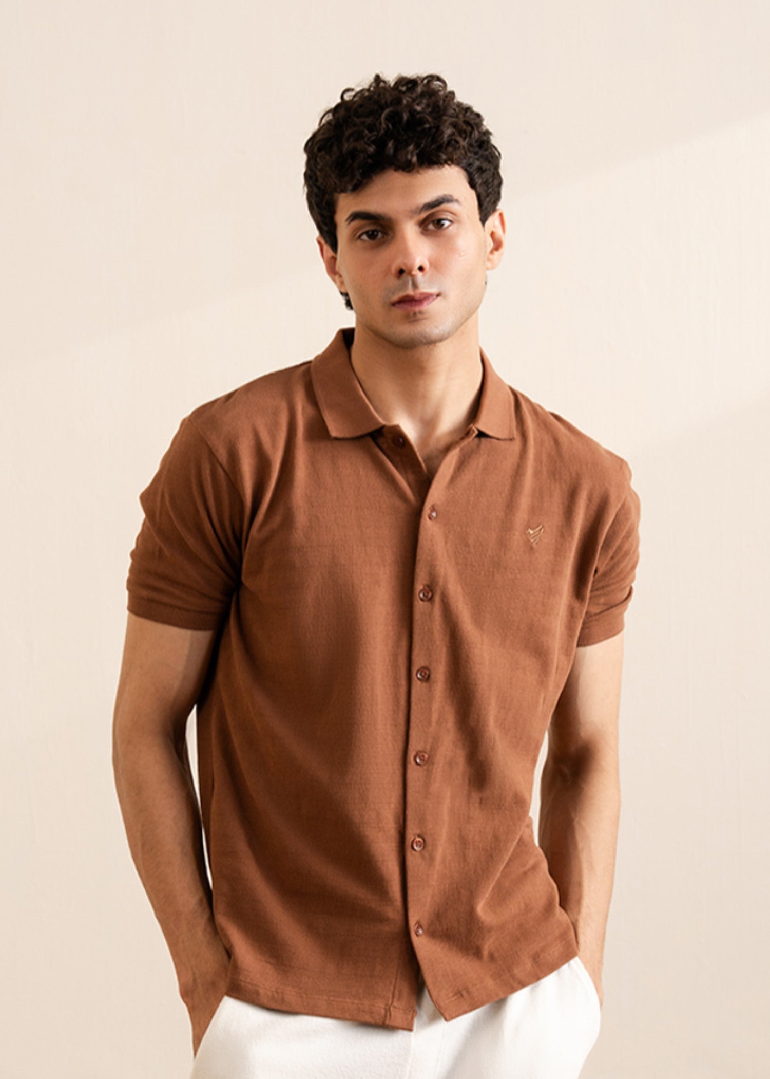 cotton Polo Shirt in Hazelwood brown