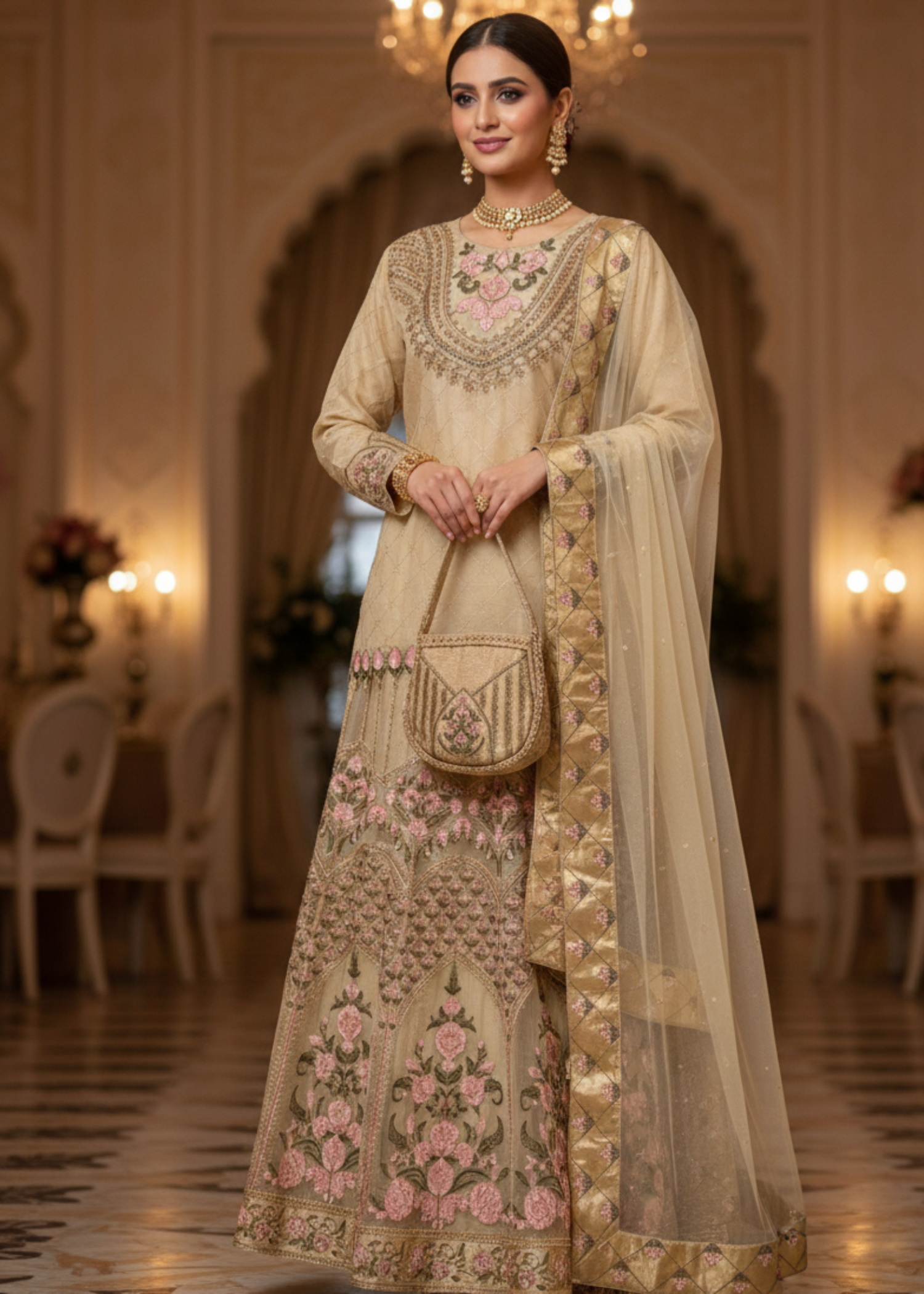 organza Lehenga in Mellow yellow