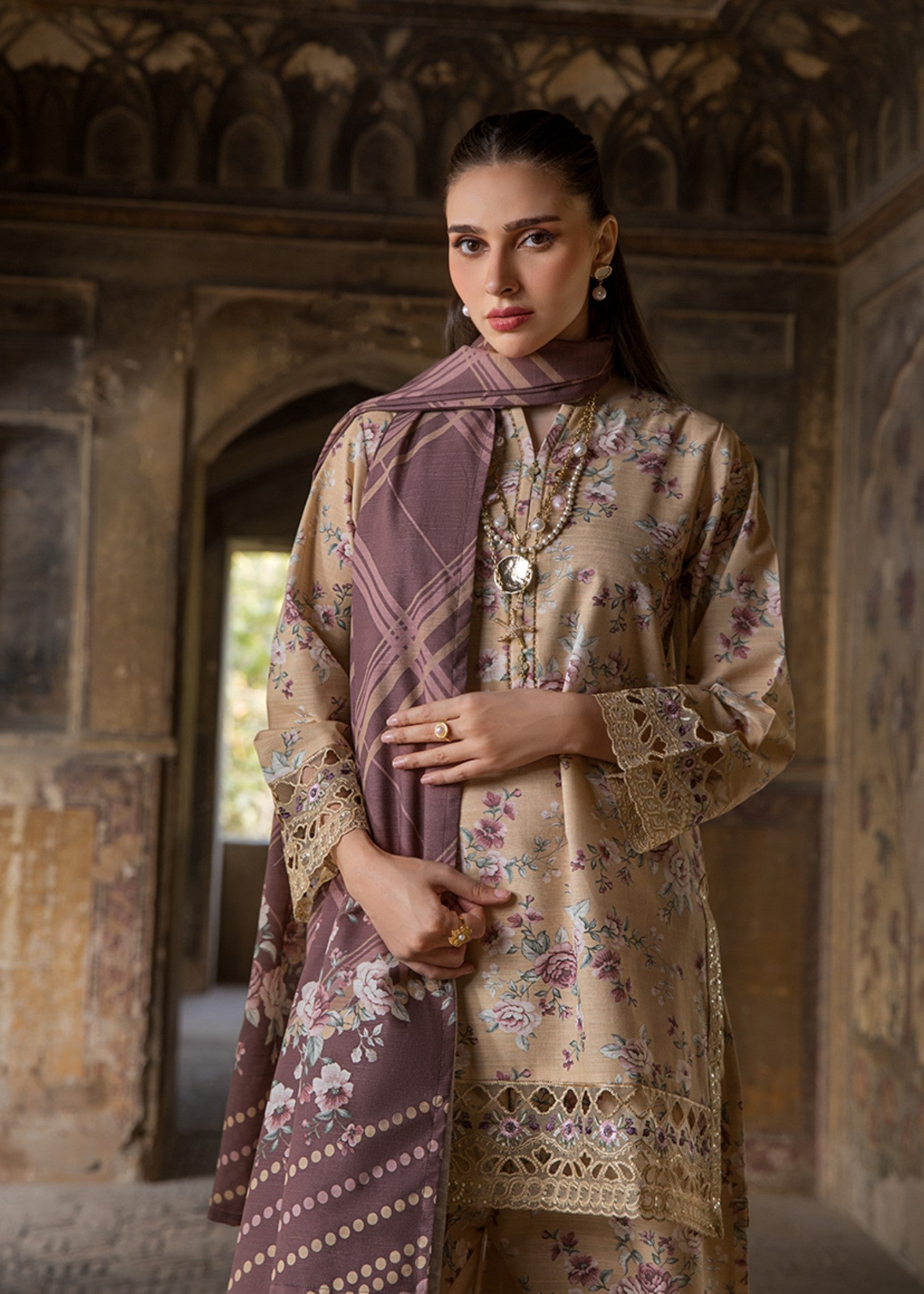 khaddar Kurta Set in Sand brown