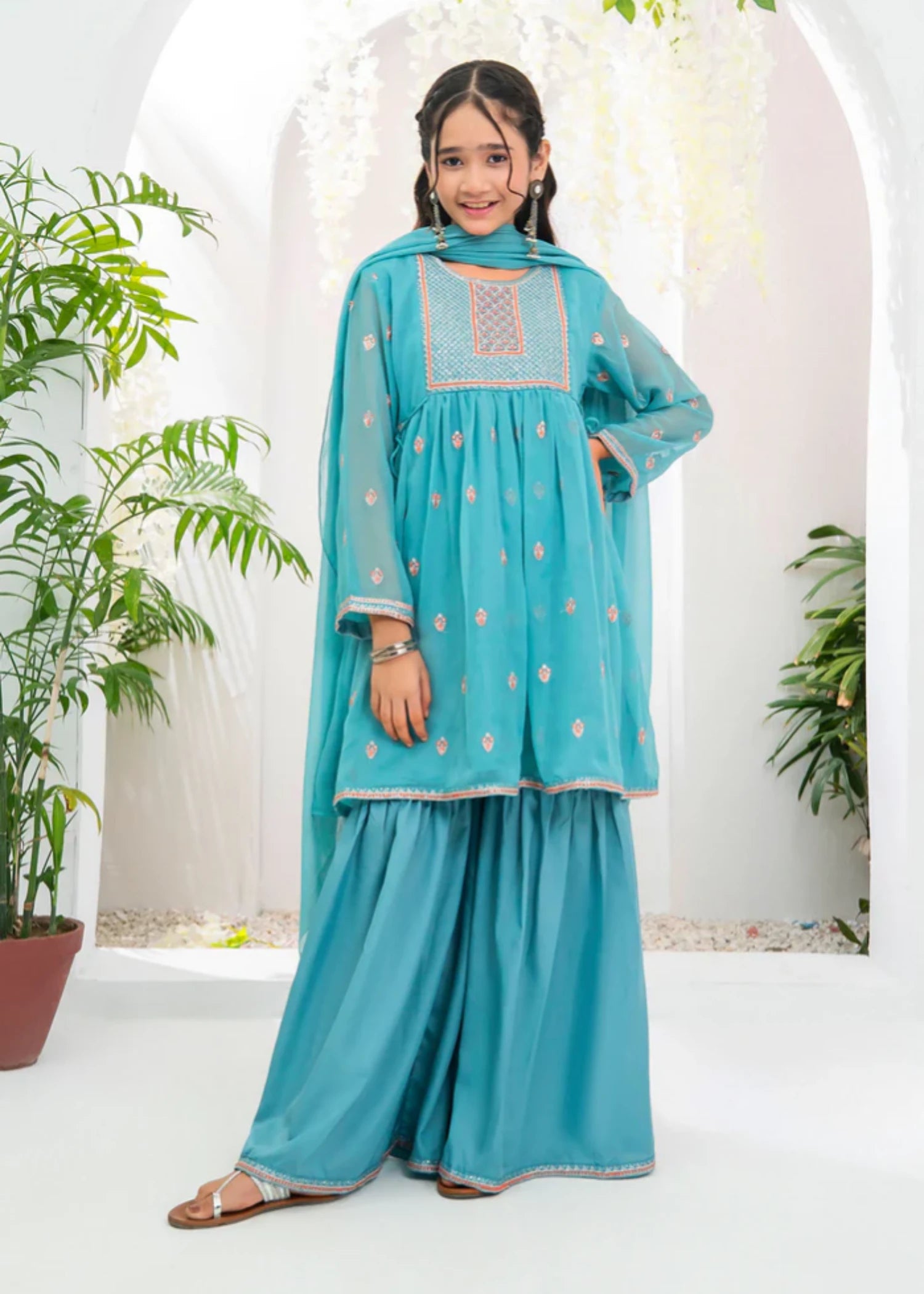 chiffon Gharara in Grey
