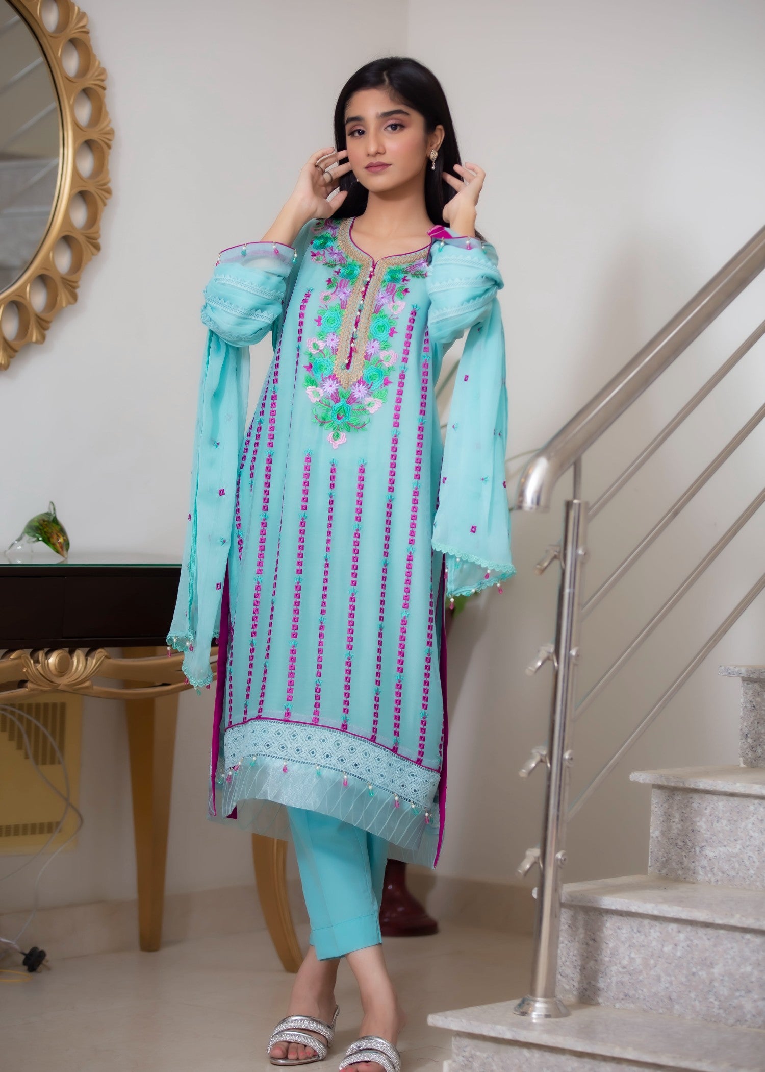 chiffon Unstitched in Turquoise