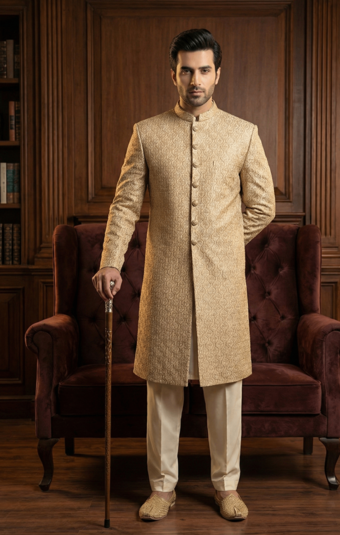 silk Sherwani in Gold