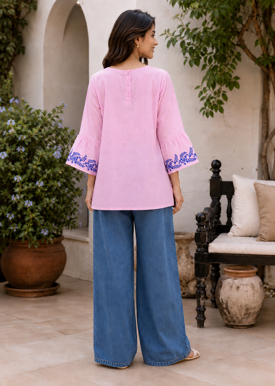 lawn karandi Top in Blush pink