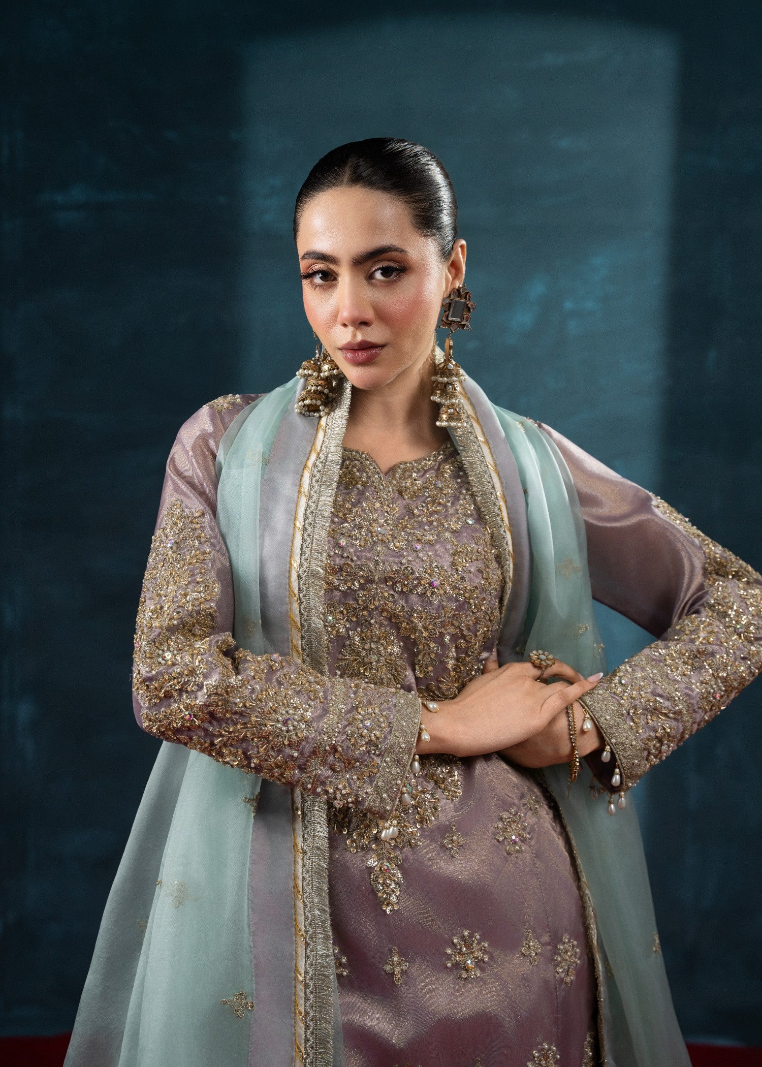 tissue silk Kurta Set in Mauve pink