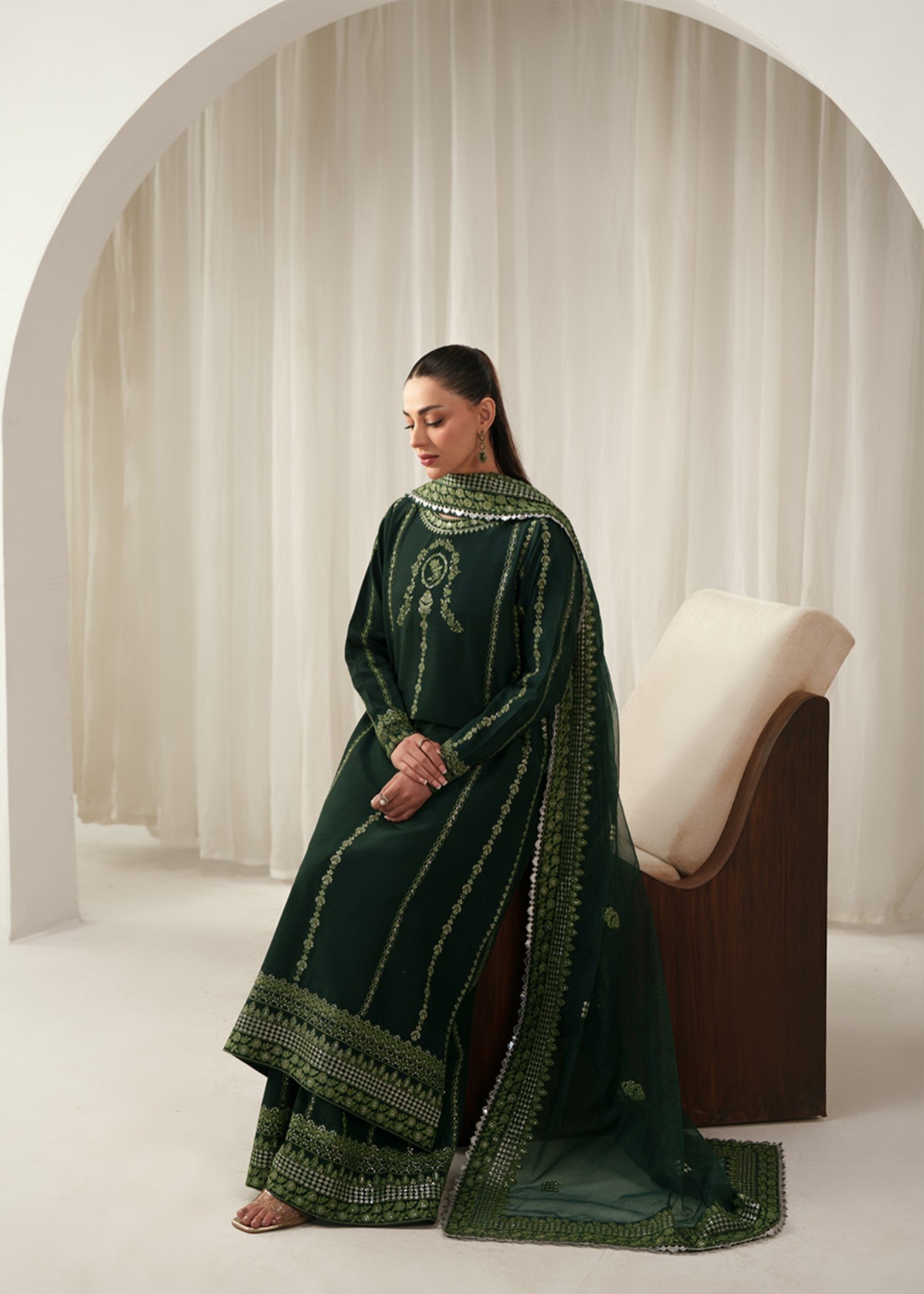 korean raw silk Kurta Set in Dark green