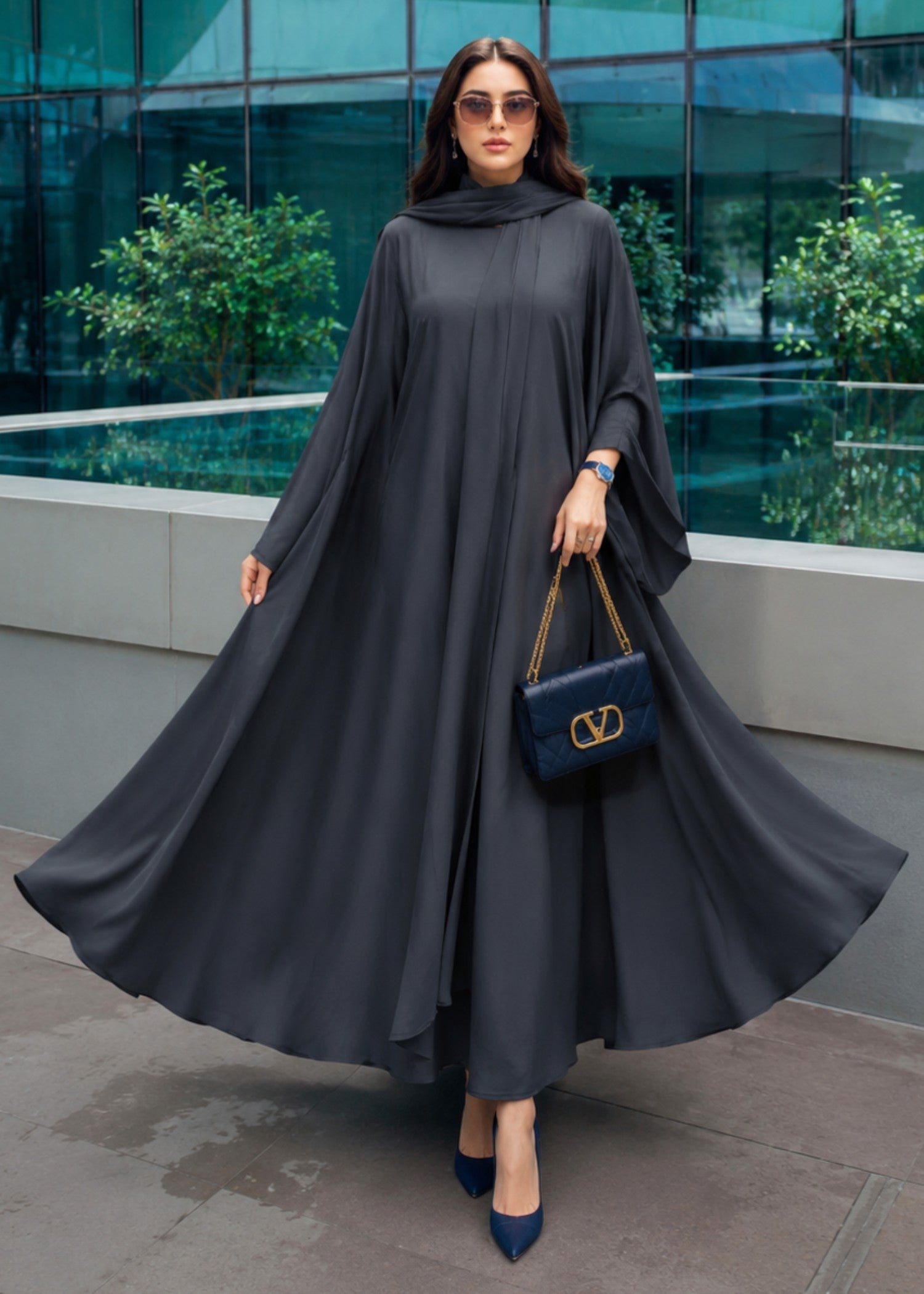 nidha Abaya in Steal grey