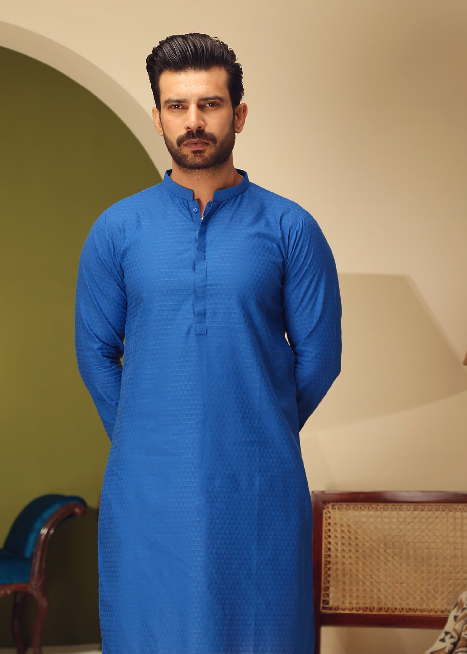 cotton dobby Kurta in Blue