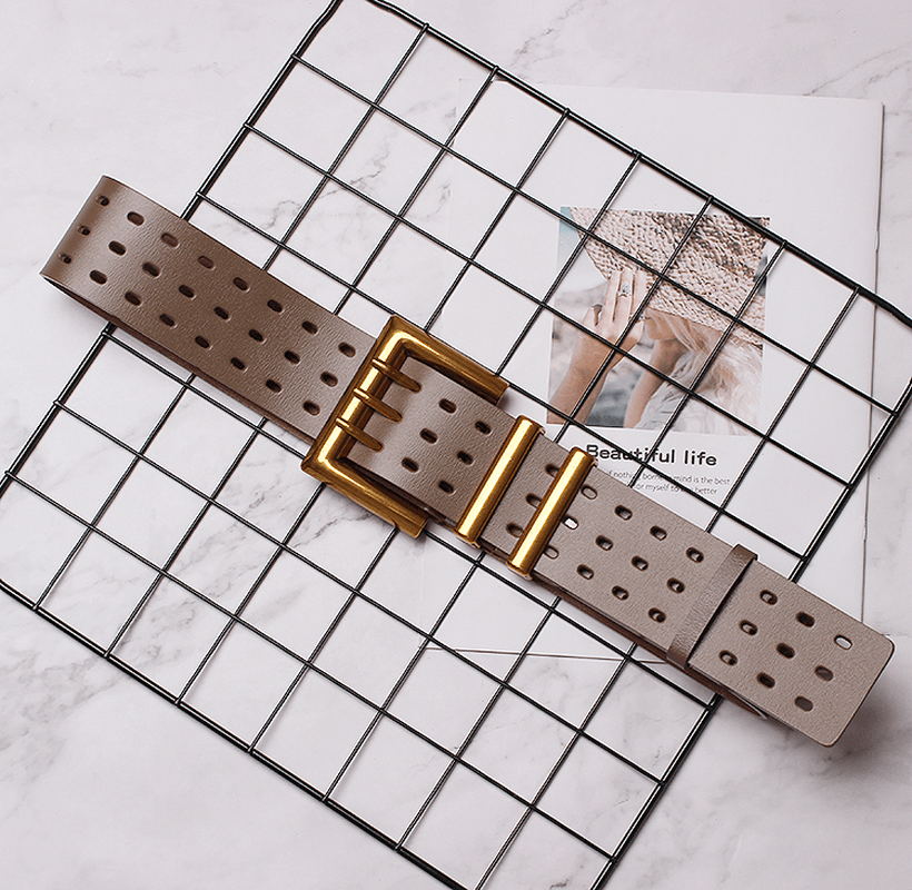 Women'S Solid Color Metal Leather Wide Belt