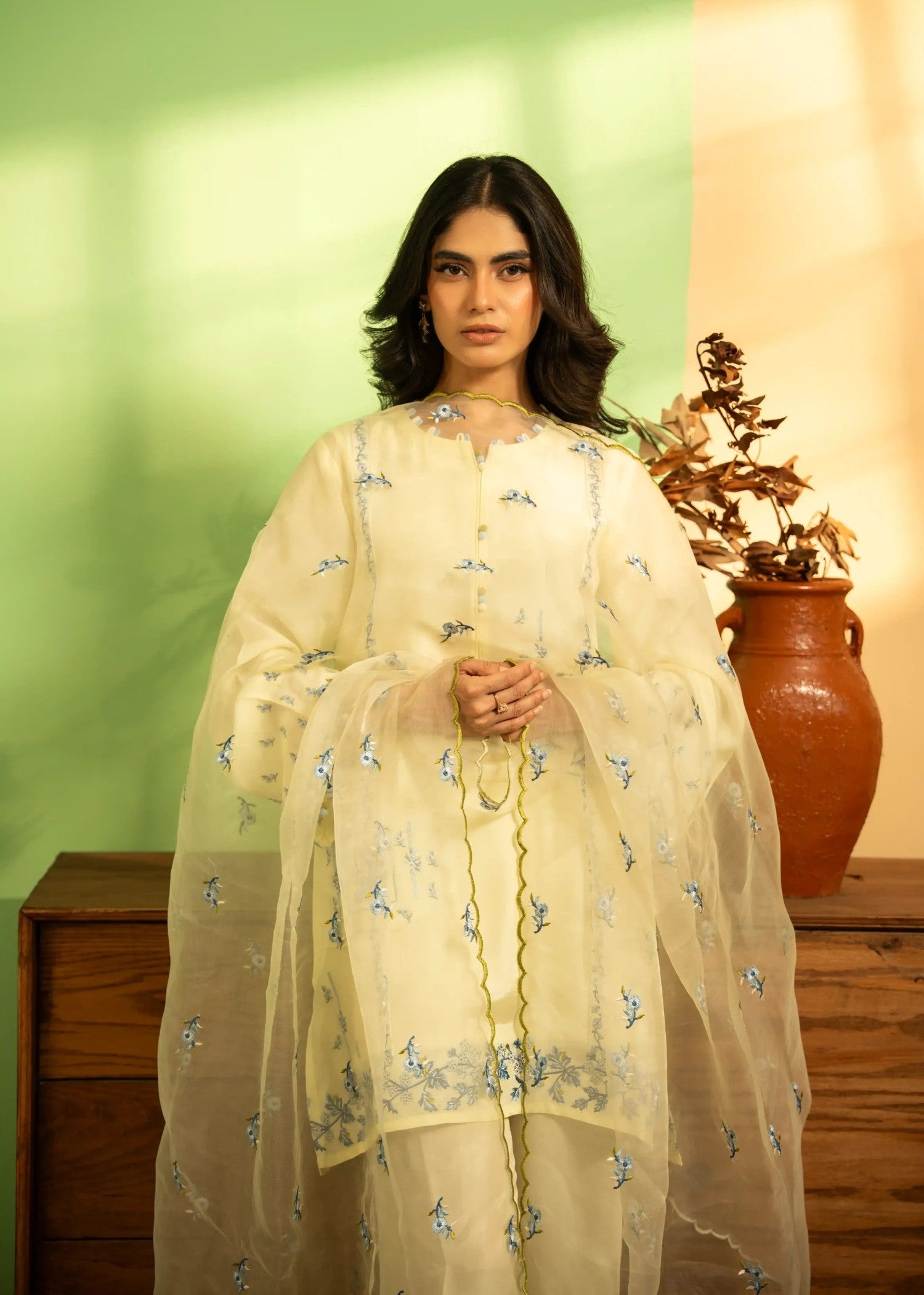khaddi silk Kurta Set in Lemonade