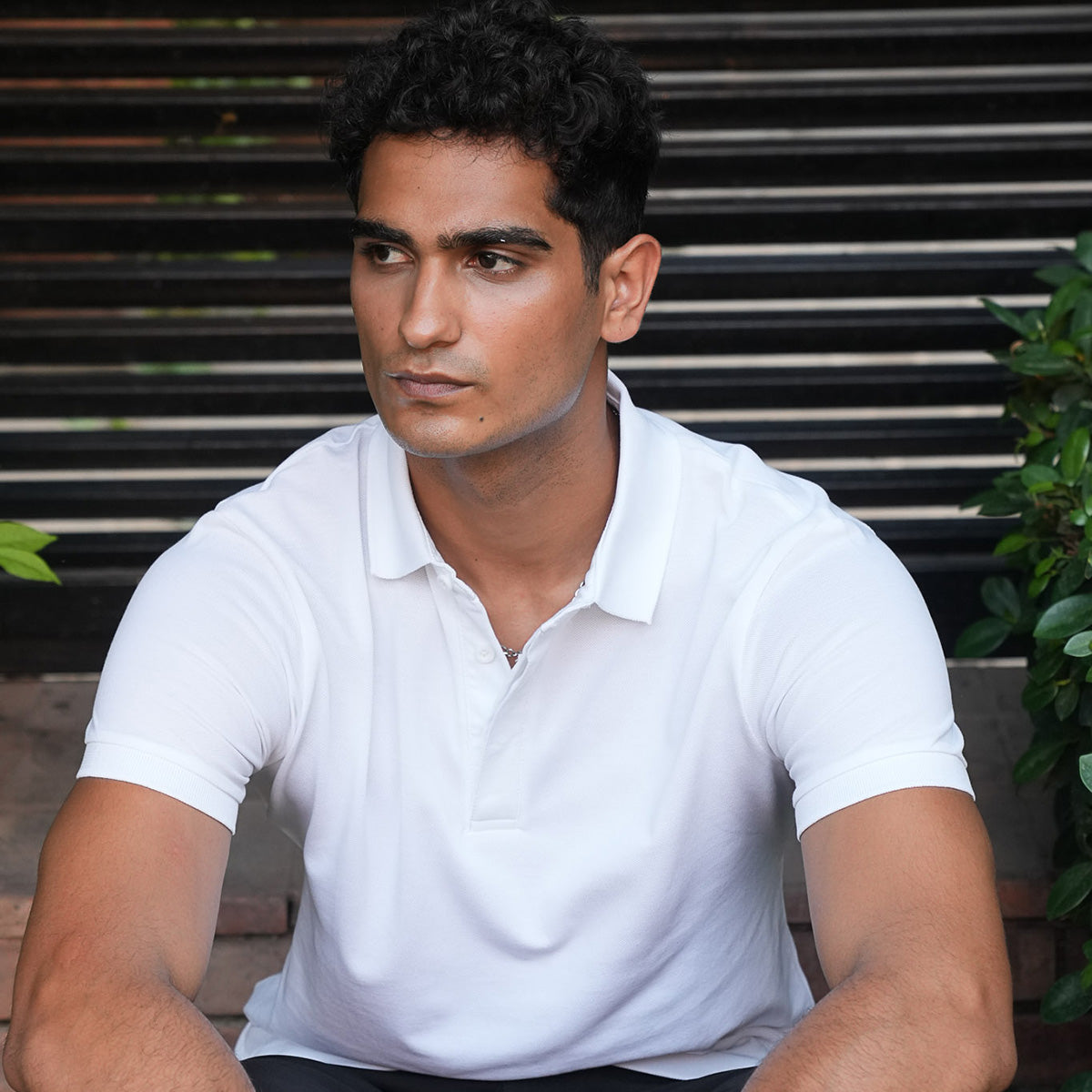 cotton dobby Polo Shirt in White