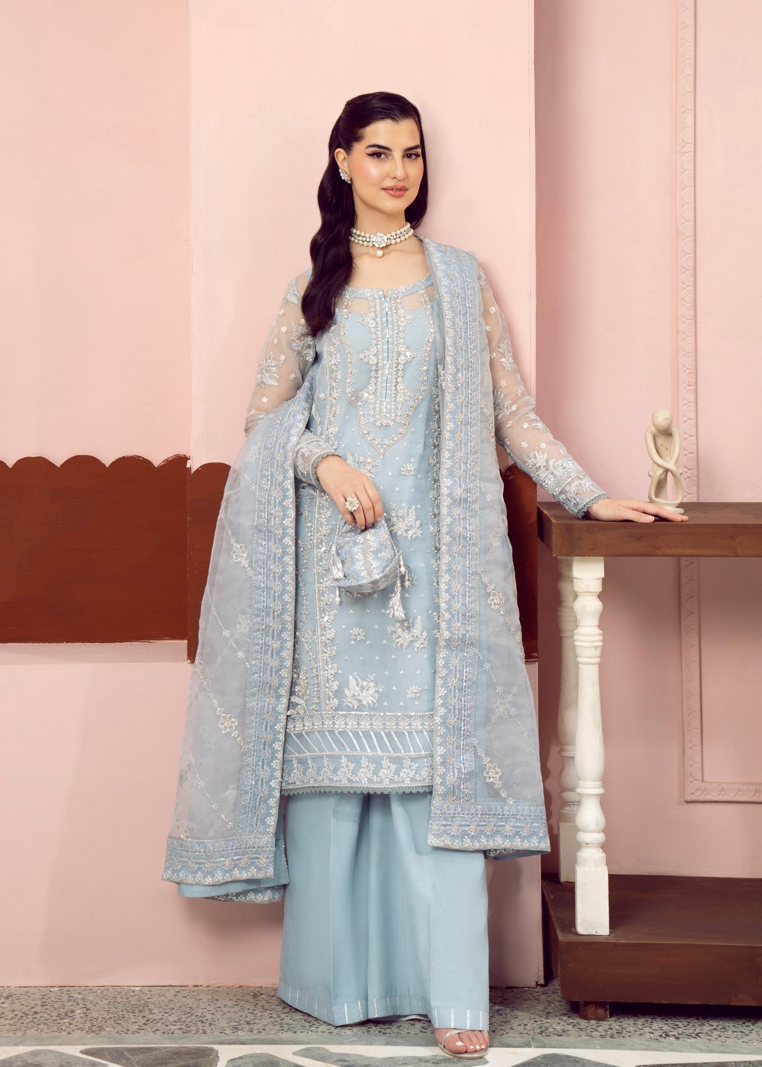 organza Unstitched in Ice blue