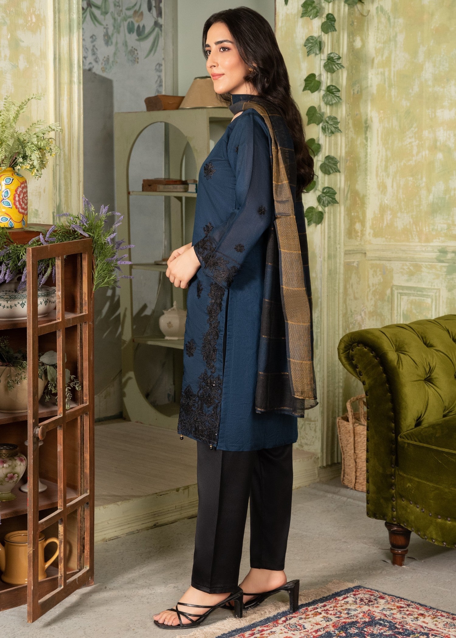 khaddi net Kurta Set in Blue