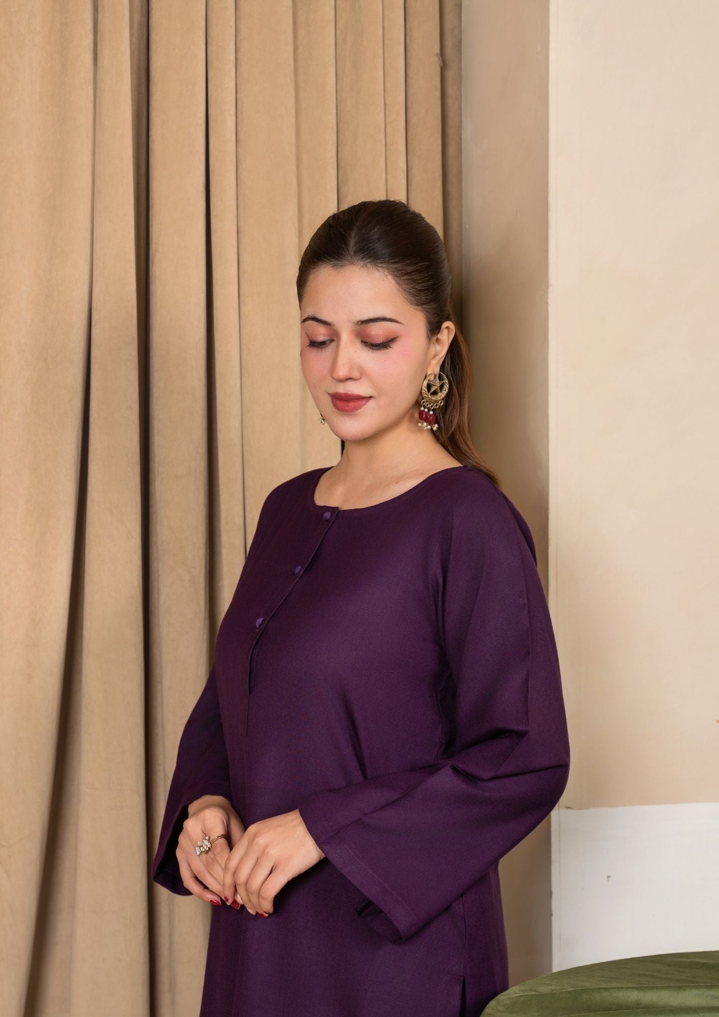 dhanak wool Kurta Set in Deep purple