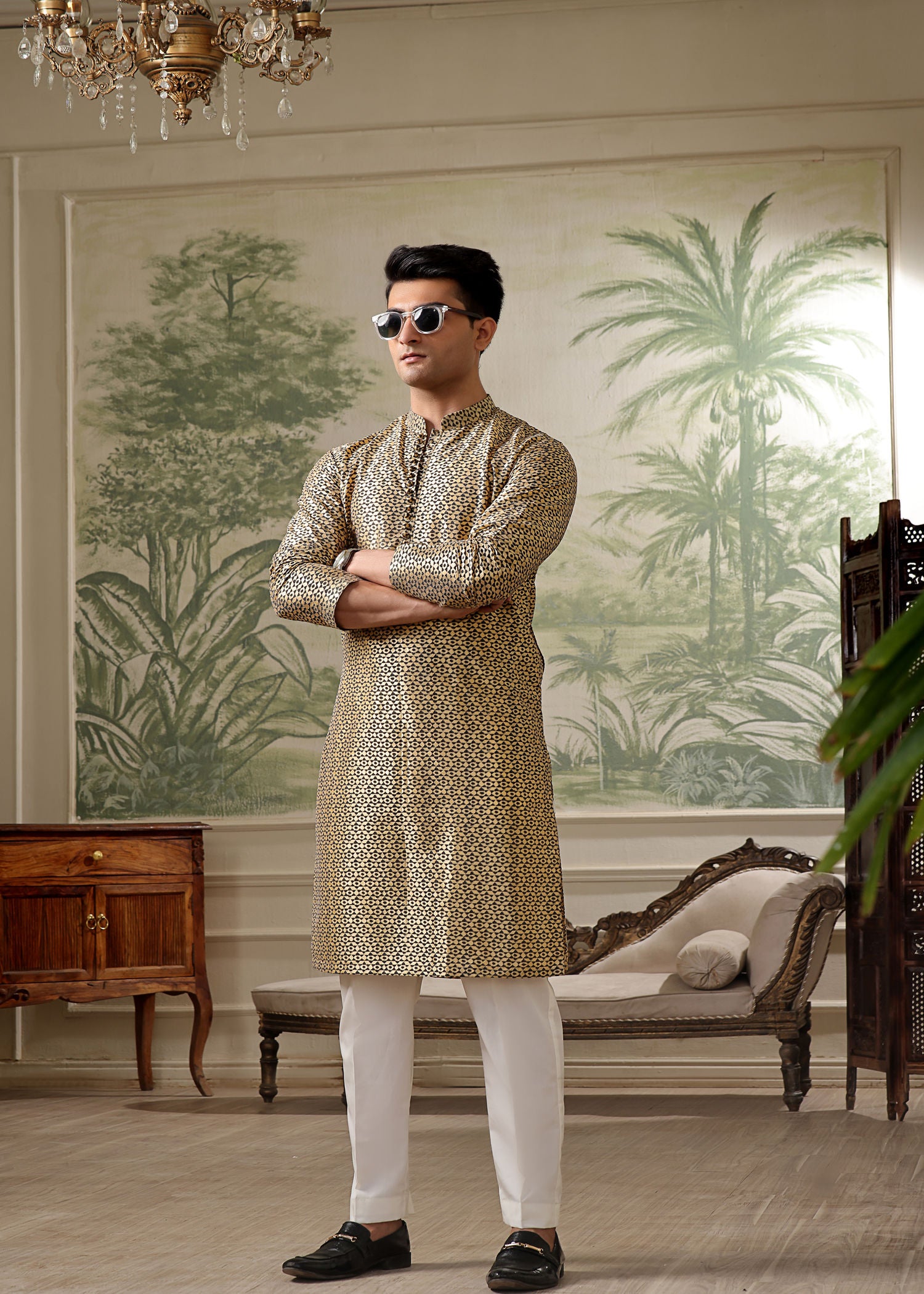 banarsi silk Kurta in Gold