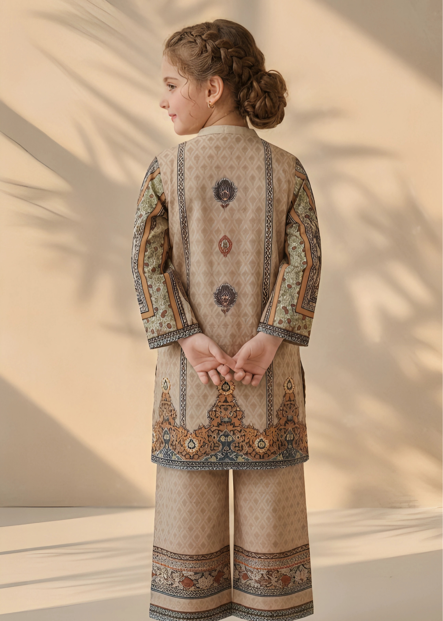 polyester crepe Kurta Set in Brown