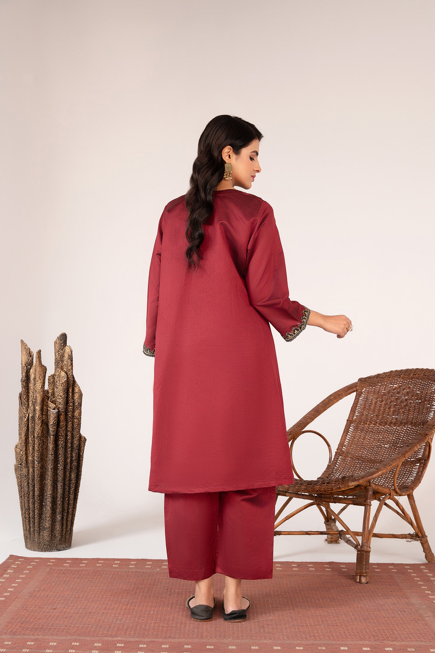 khaddi net Short Frock in Maroon