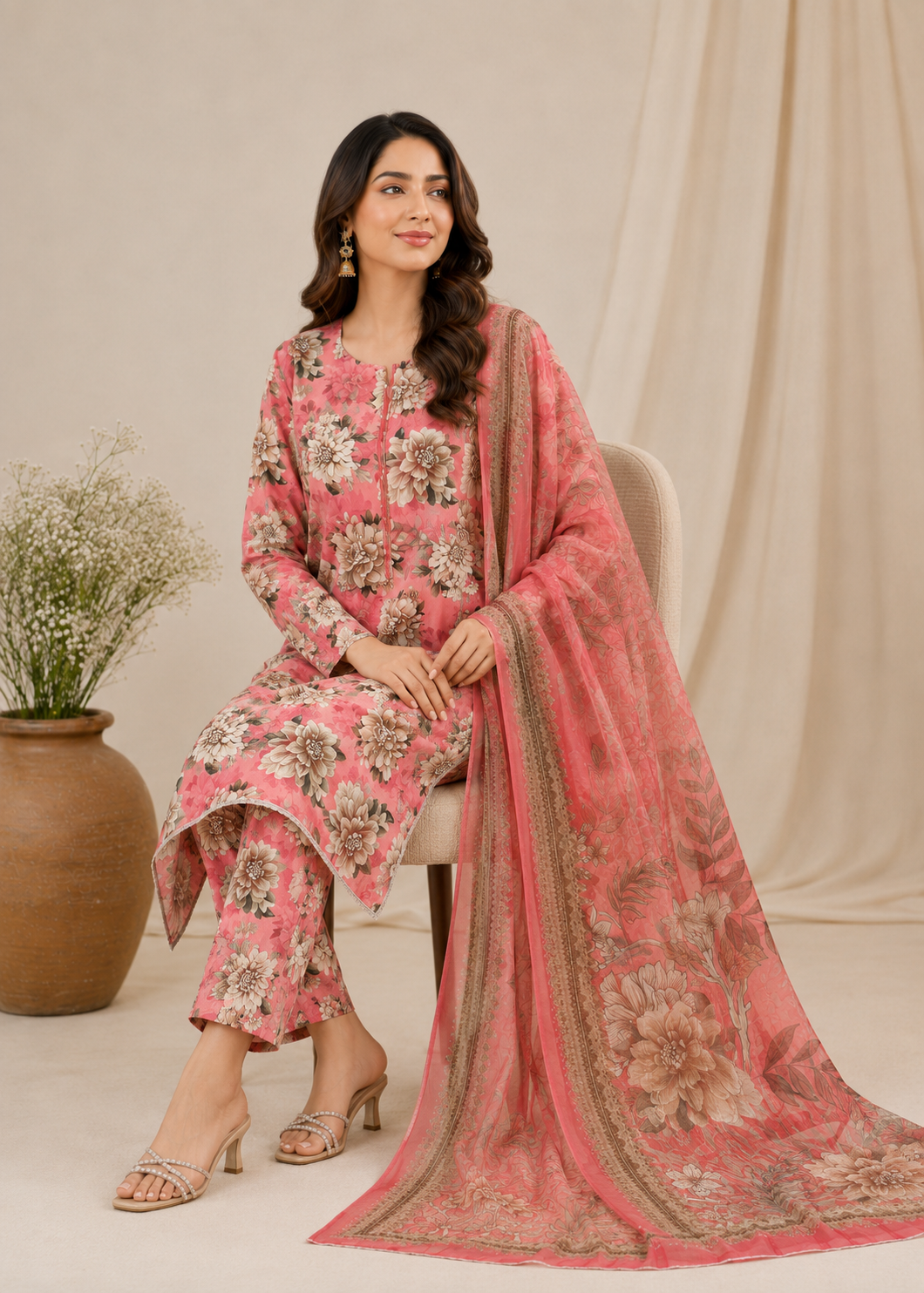swiss lawn Unstitched in Salmon pink