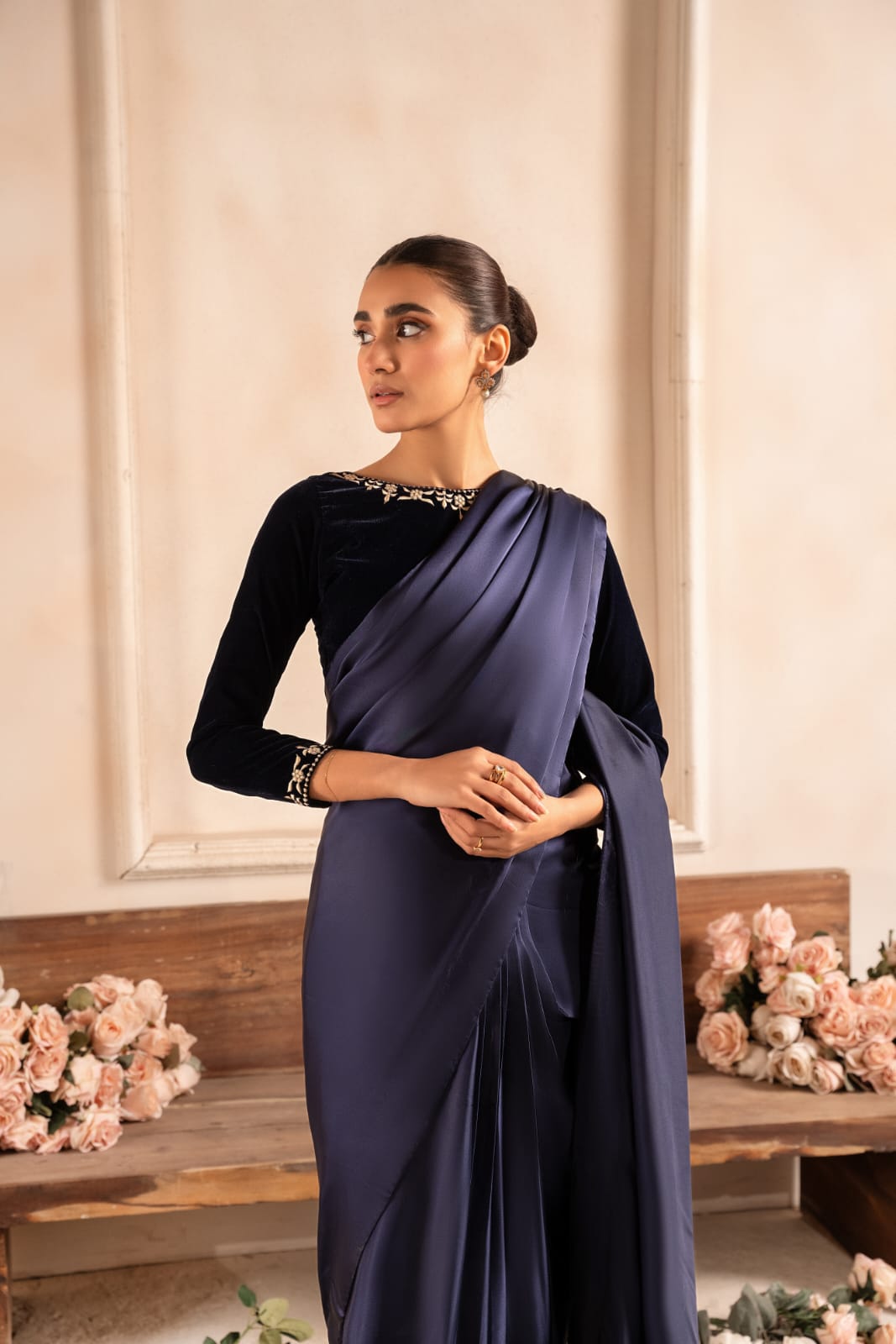 velvet Saree in Blue