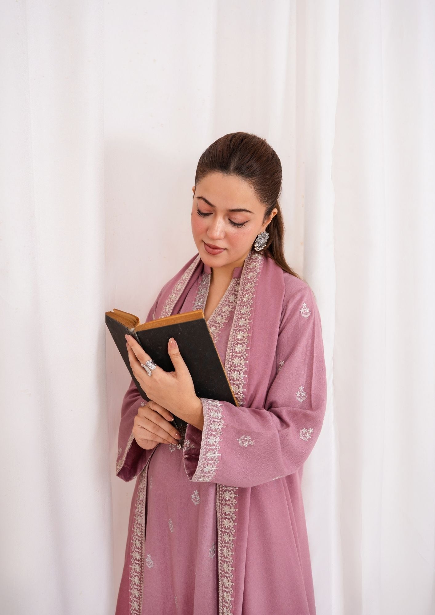 silk karandi Kurta Set in Tea rose pink