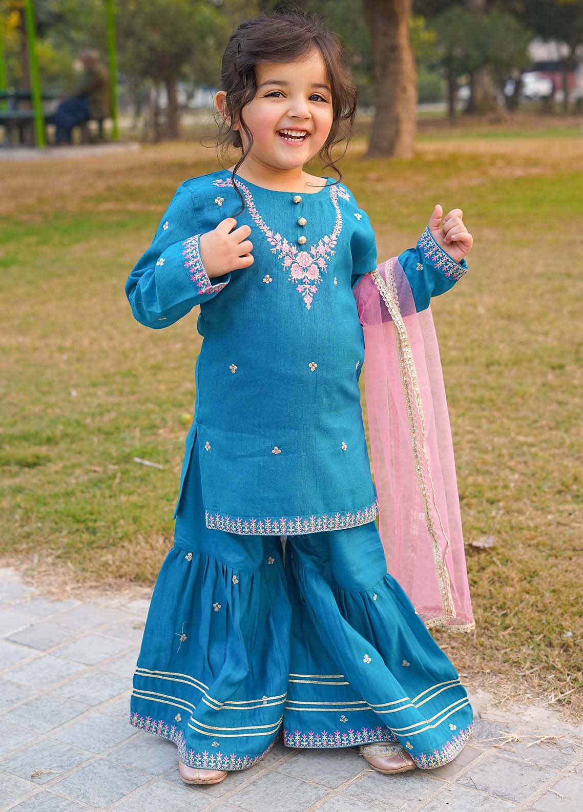 raw silk Gharara in Turquoise