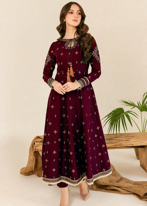 cotton Anarkali in Maroon