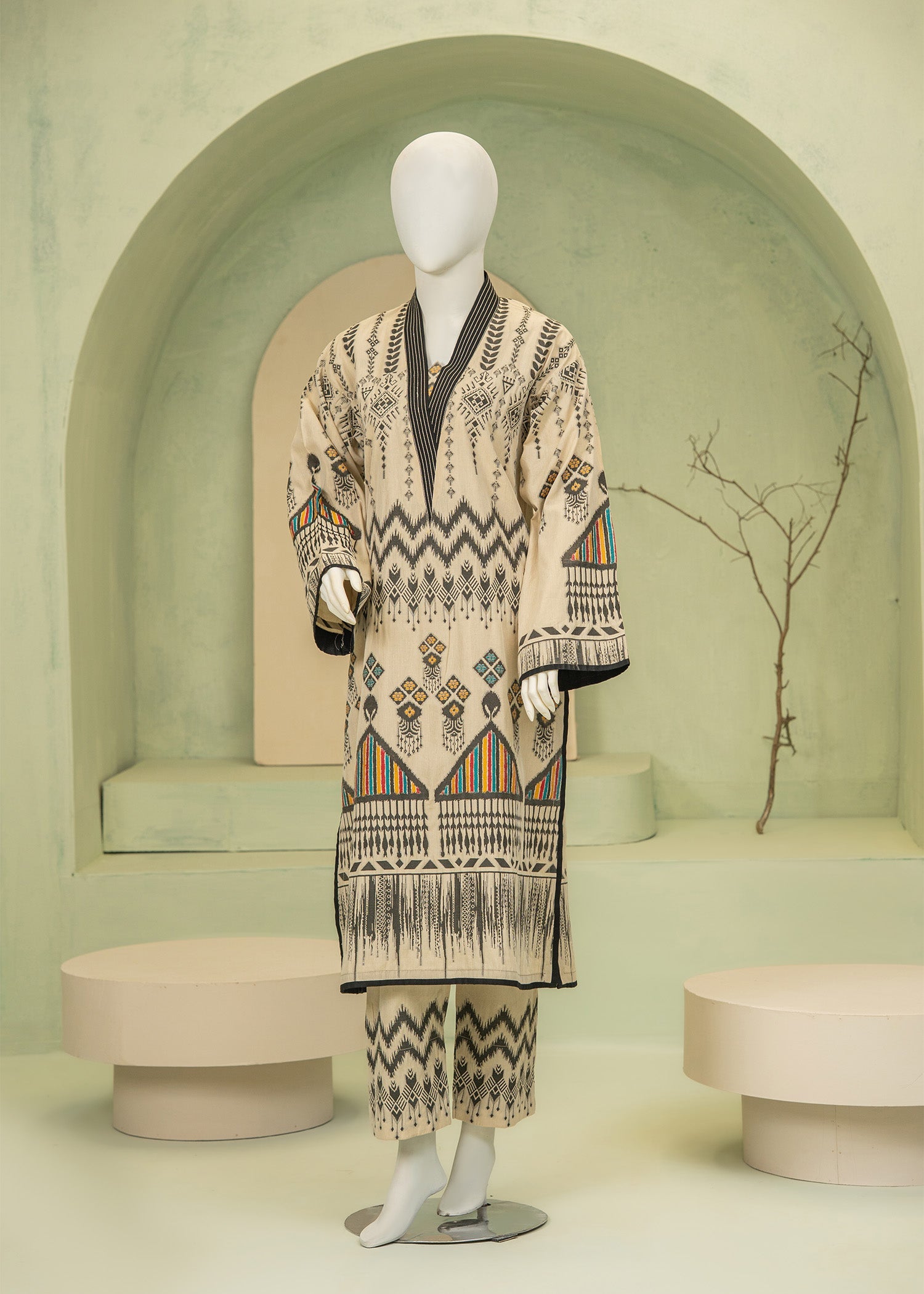 jacquard Co Ord Sets in Black, beige