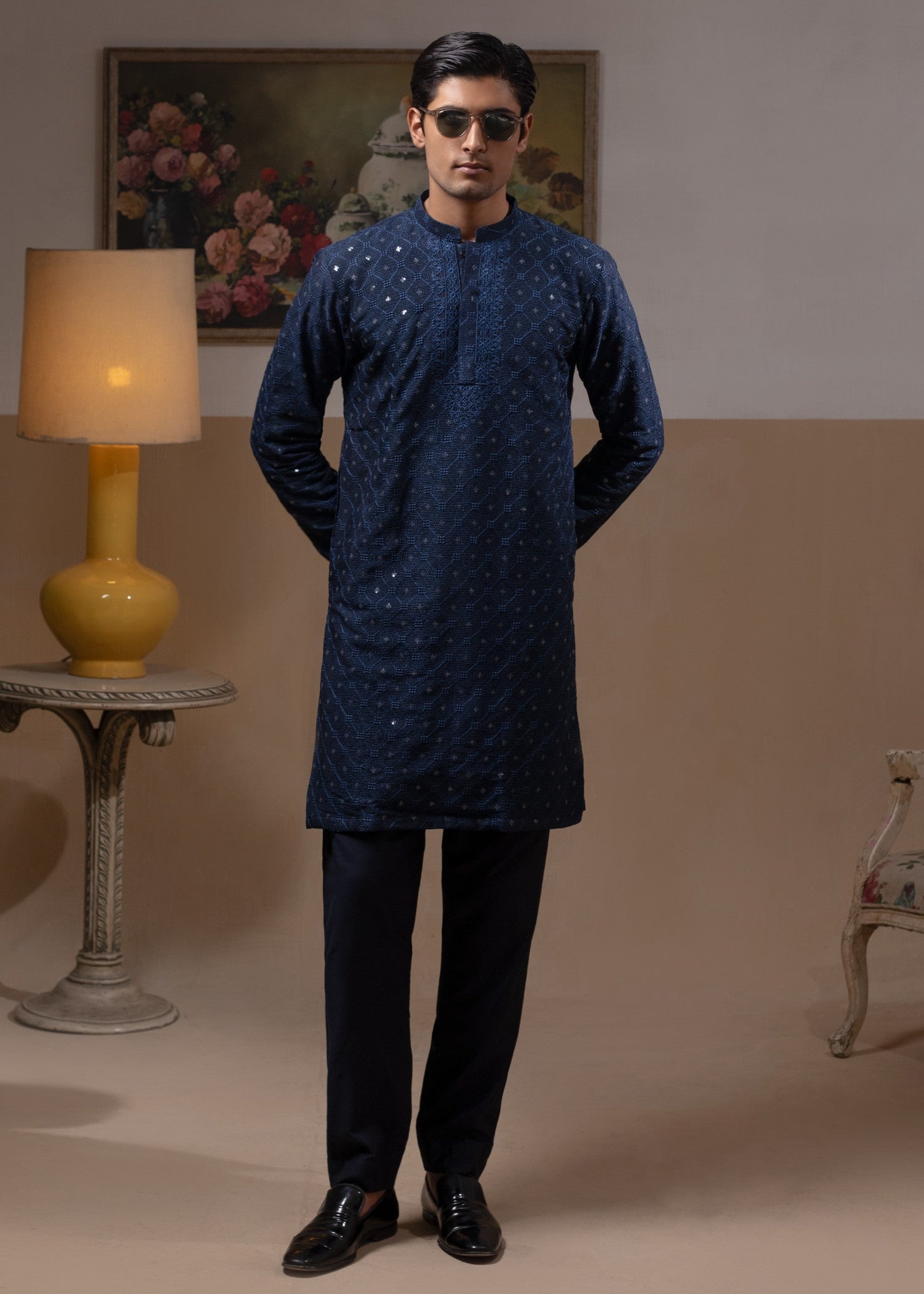 pk raw silk Kurta Set in Midnight
