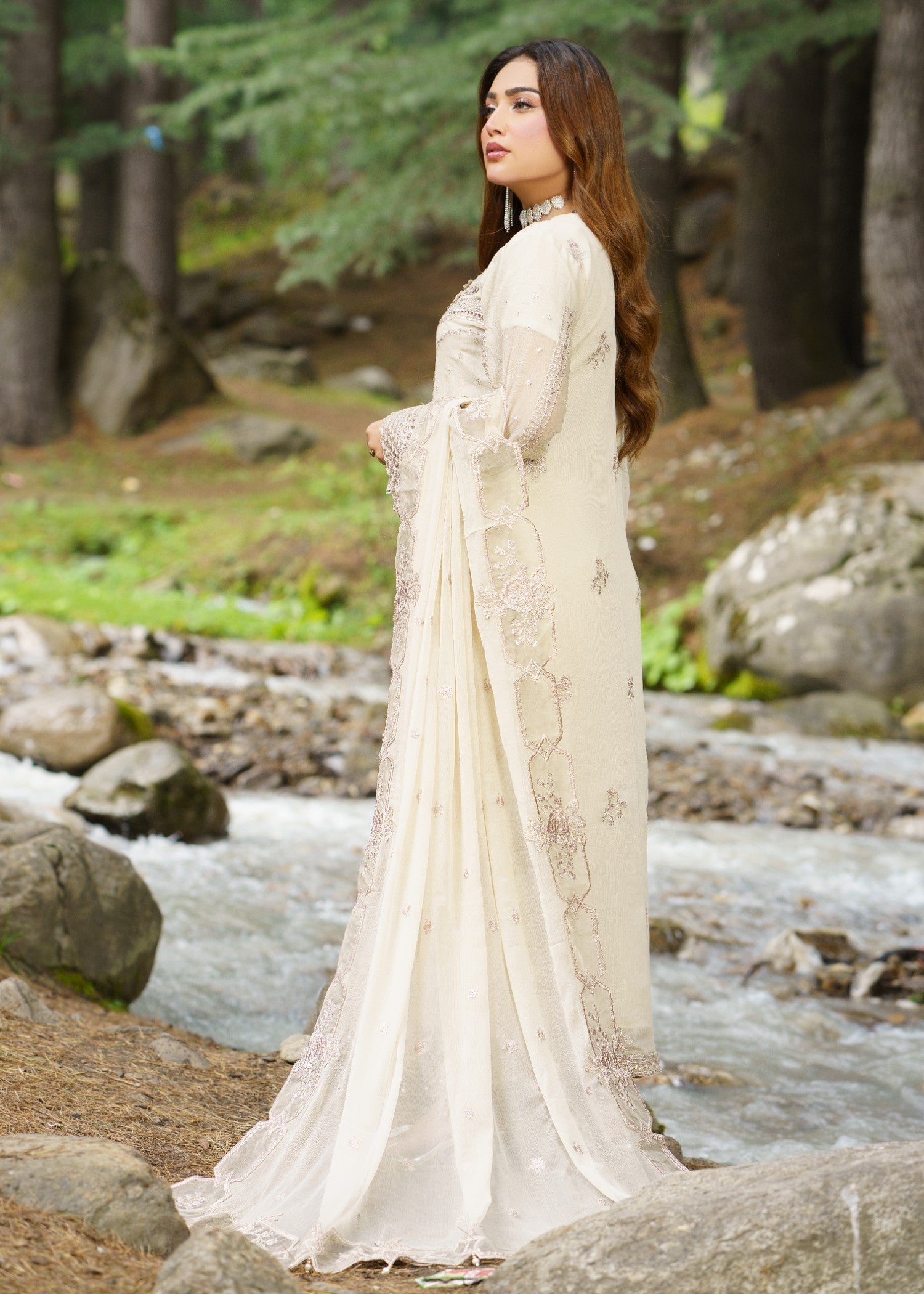 chiffon Kurta Set in Eggshell