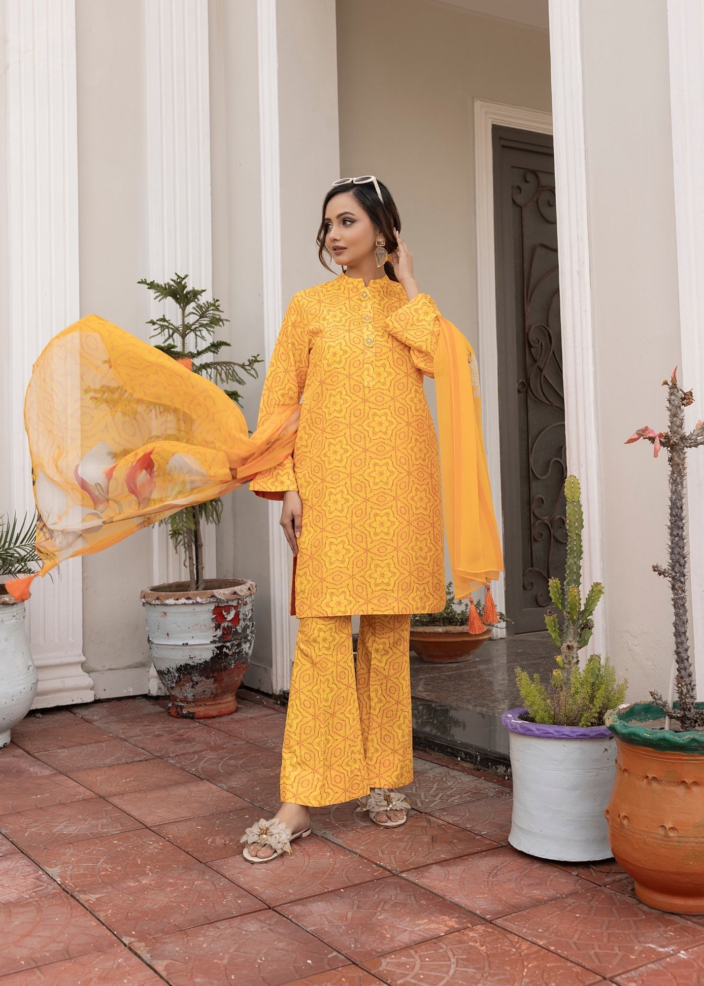 cotton viscose Unstitched in Yellow