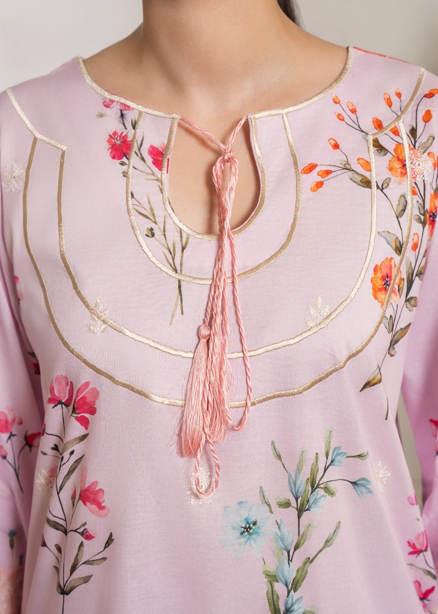 lawn Kurta Set in Carnation pink
