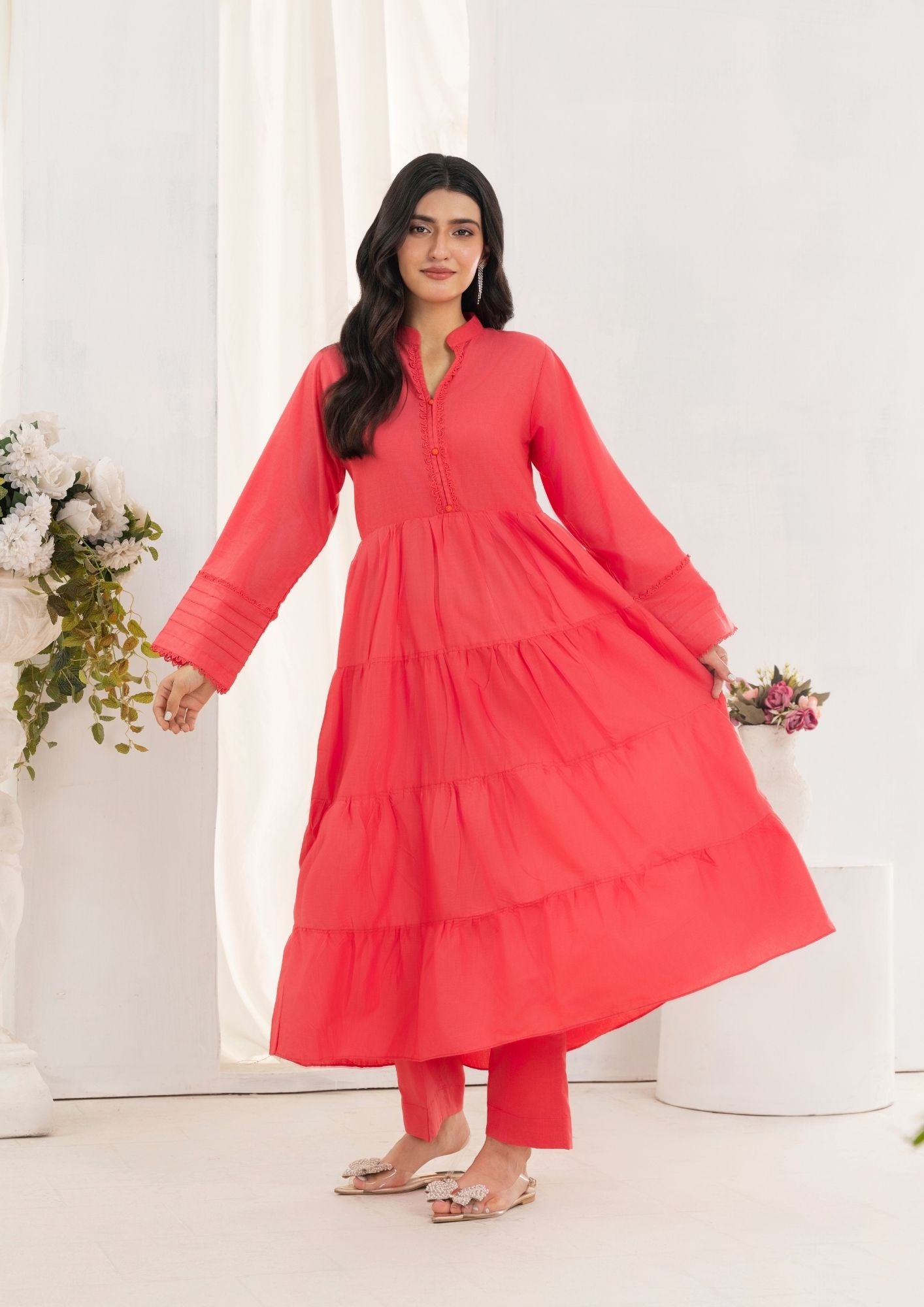 cotton Pishwas in Cherry red