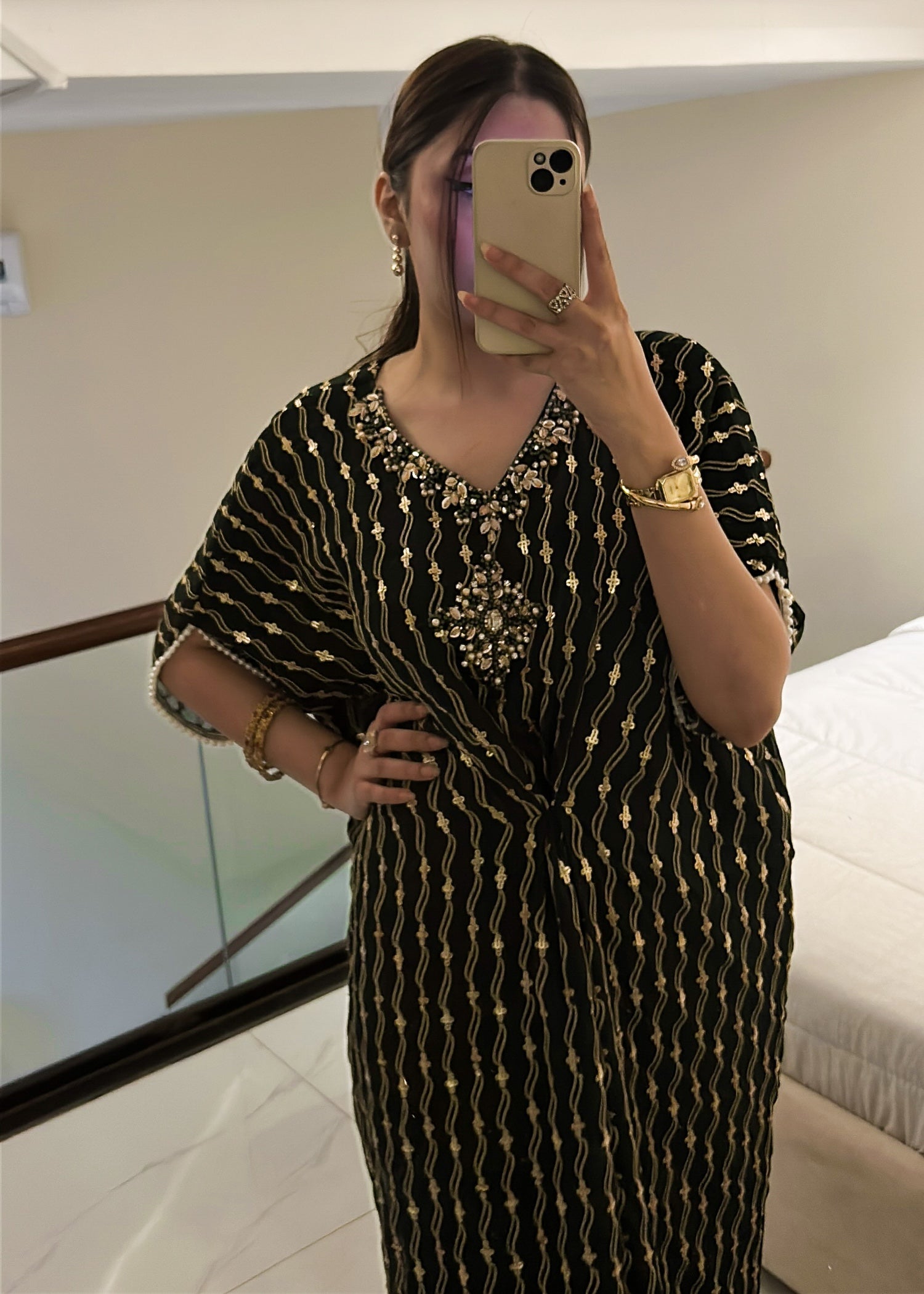 chiffon Kaftan in Dark green