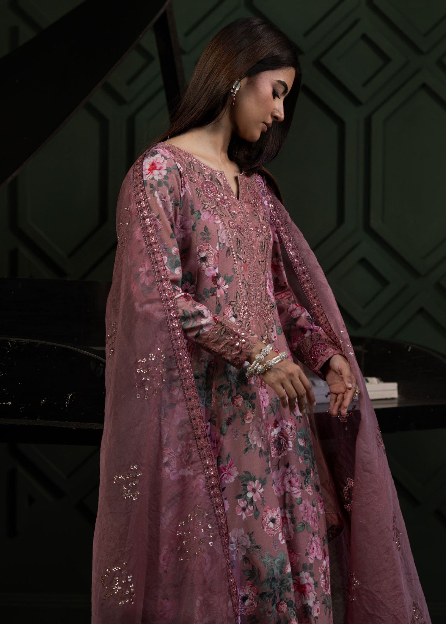 raw silk Pishwas in Zinnia pink