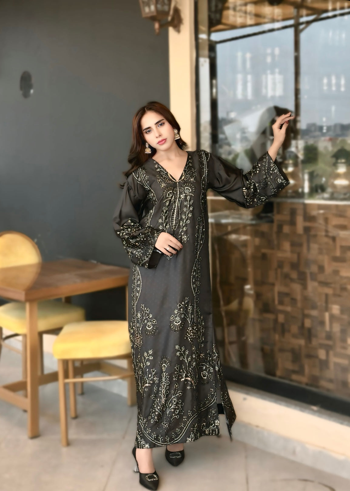 pk charmuse silk Kaftan in Jet black, onyx