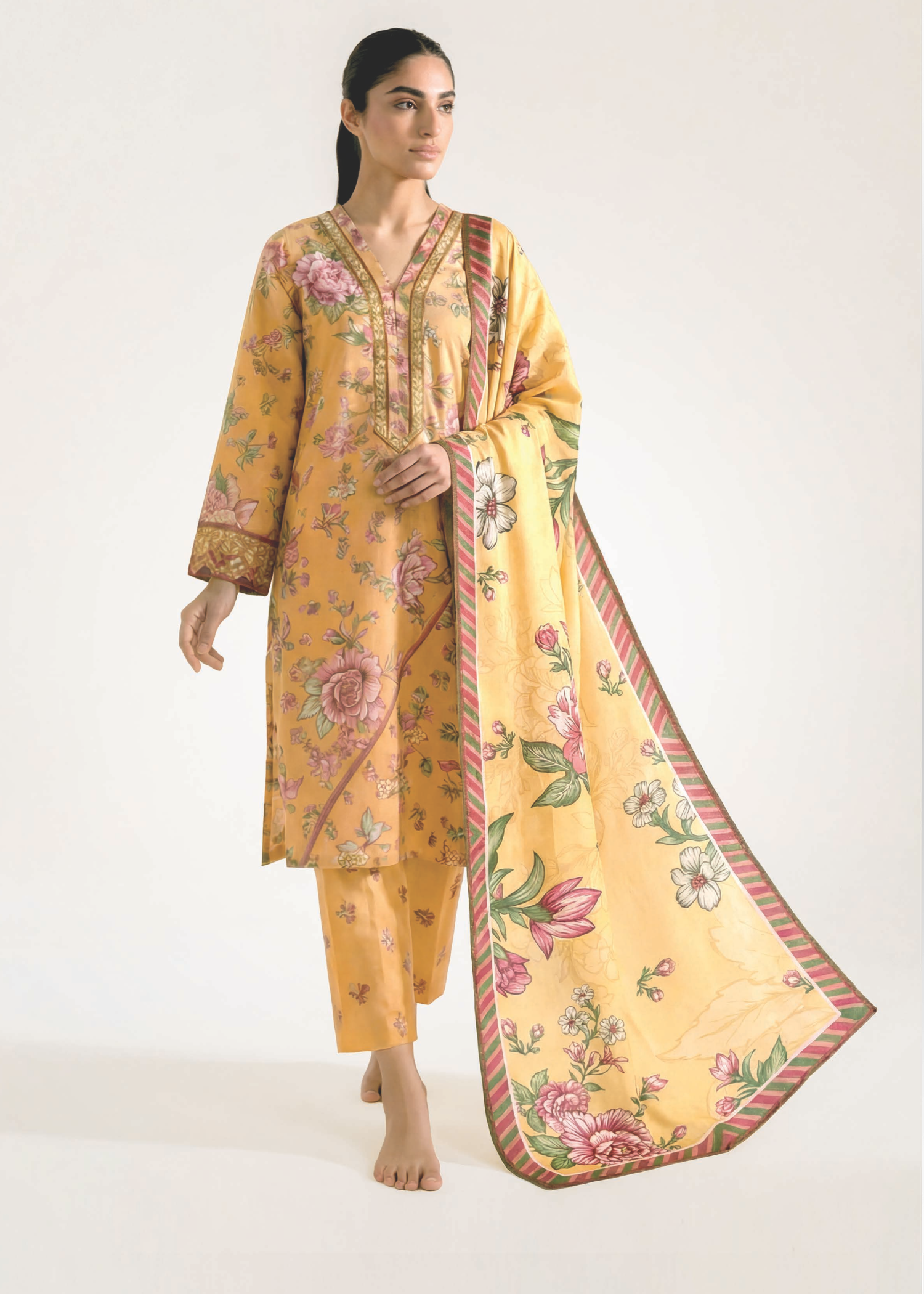 lawn cotton Kurta Set in Autumn gold