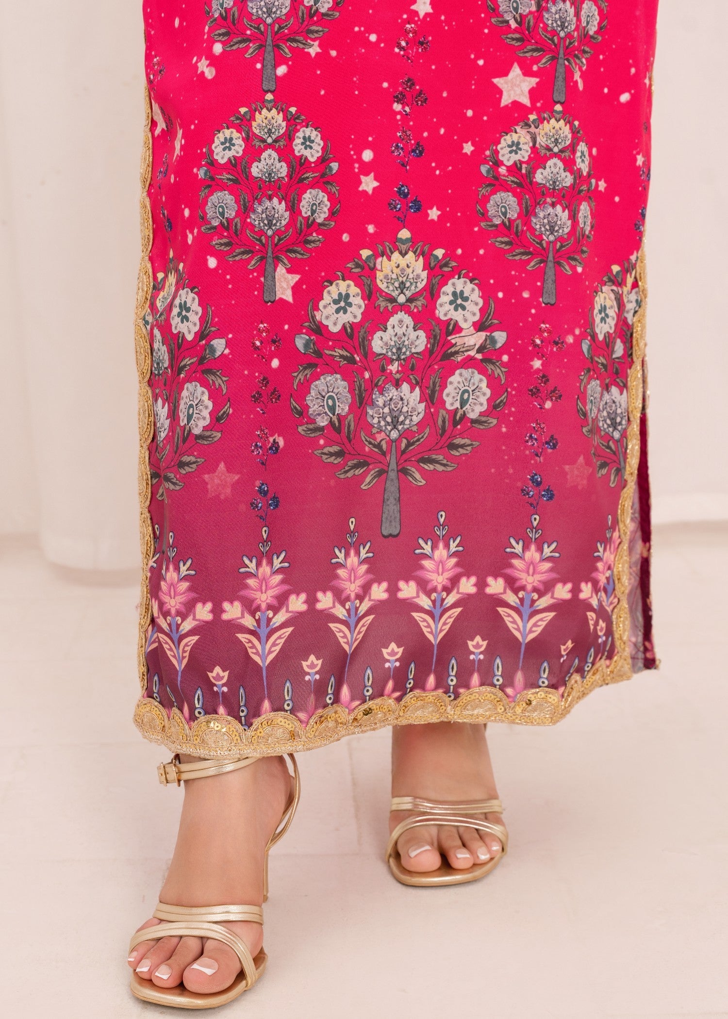 silk crepe Kurta Set in Fuchsia pink