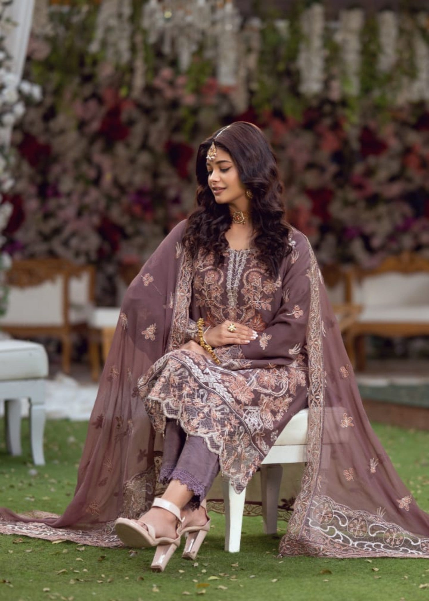 chiffon Kurta Set in Purple taupe
