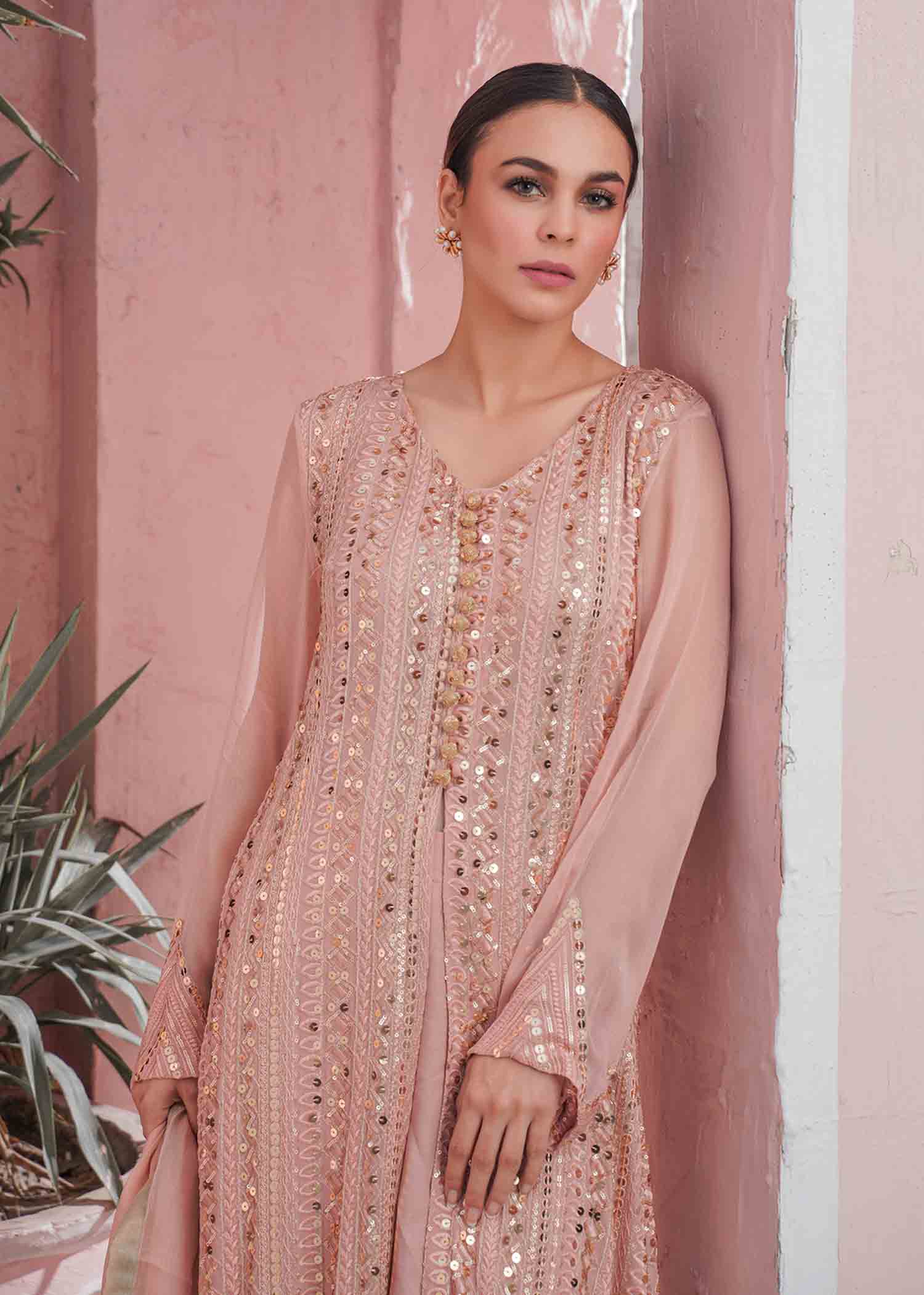 chiffon Gown in Peach pink