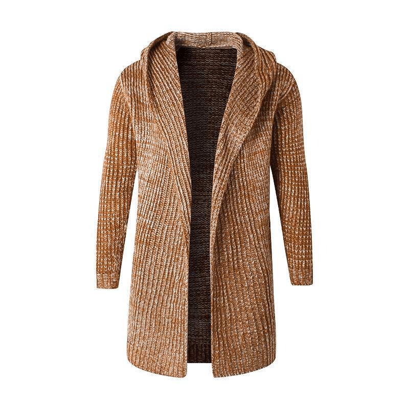 Men'S Hooded Mohair Loose Long Sweater Cardigan Fashion Pocket Knit Sweater Jacket