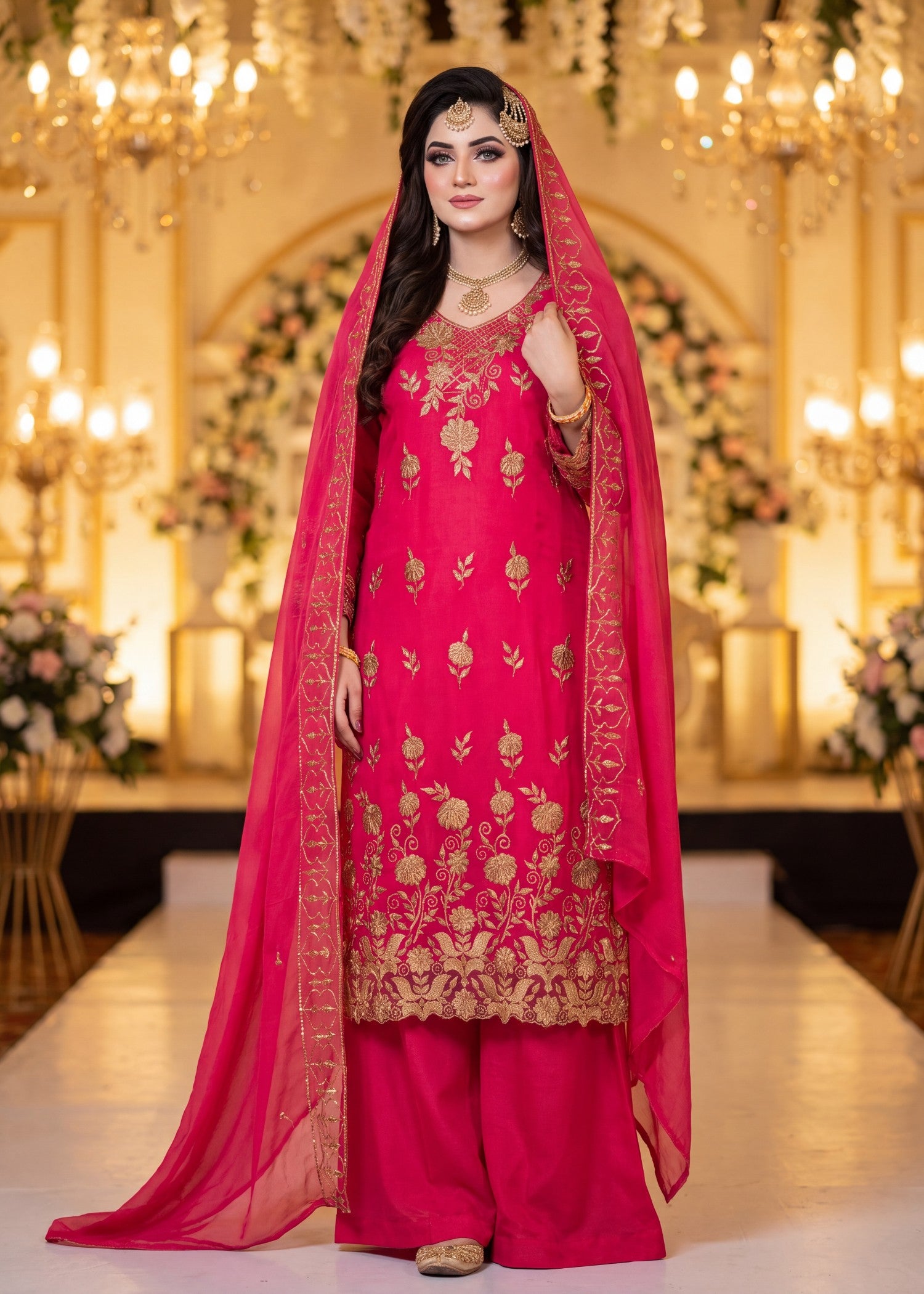 chiffon Unstitched in Hot pink
