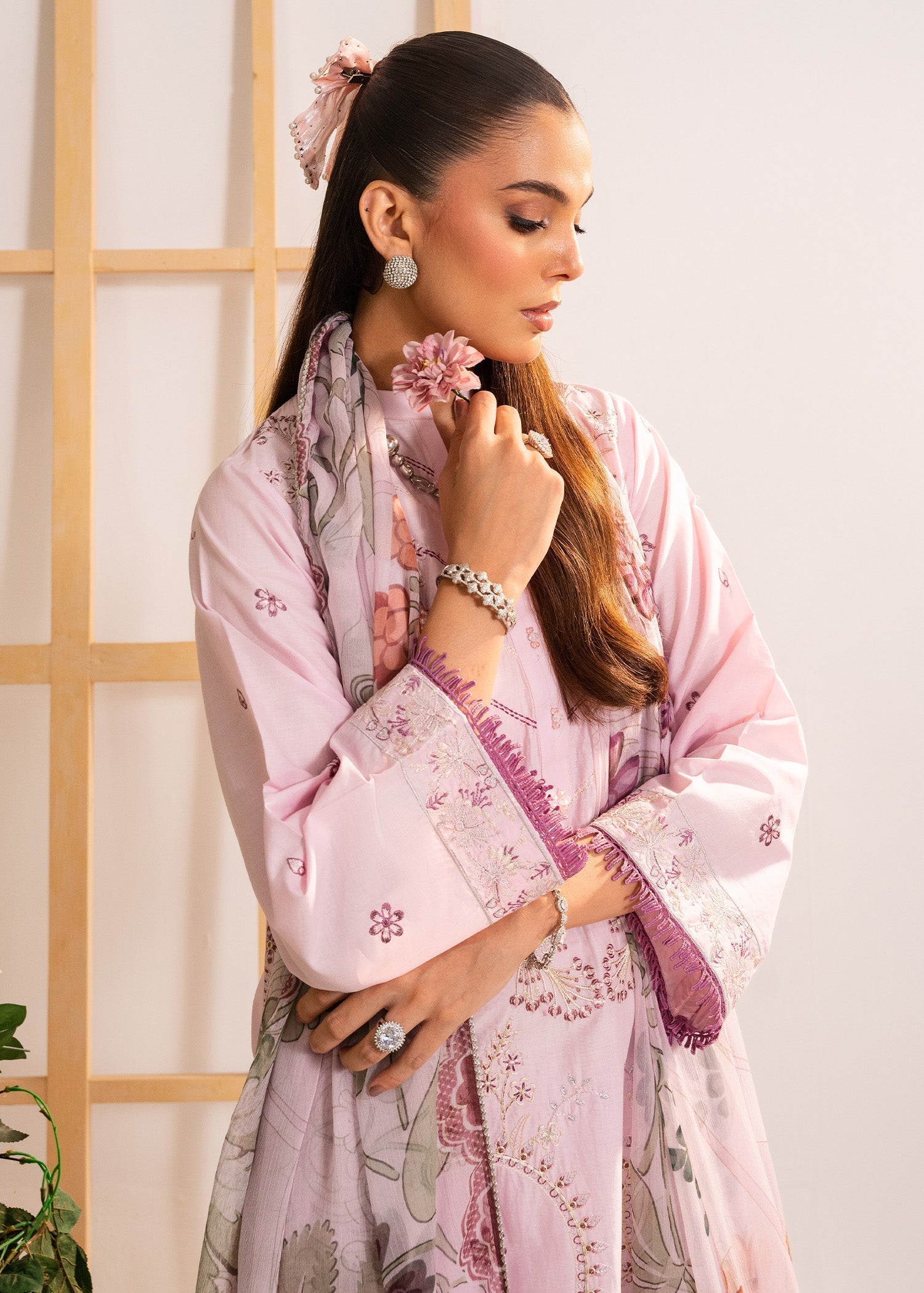 cambric cotton Kurta Set in Baby pink