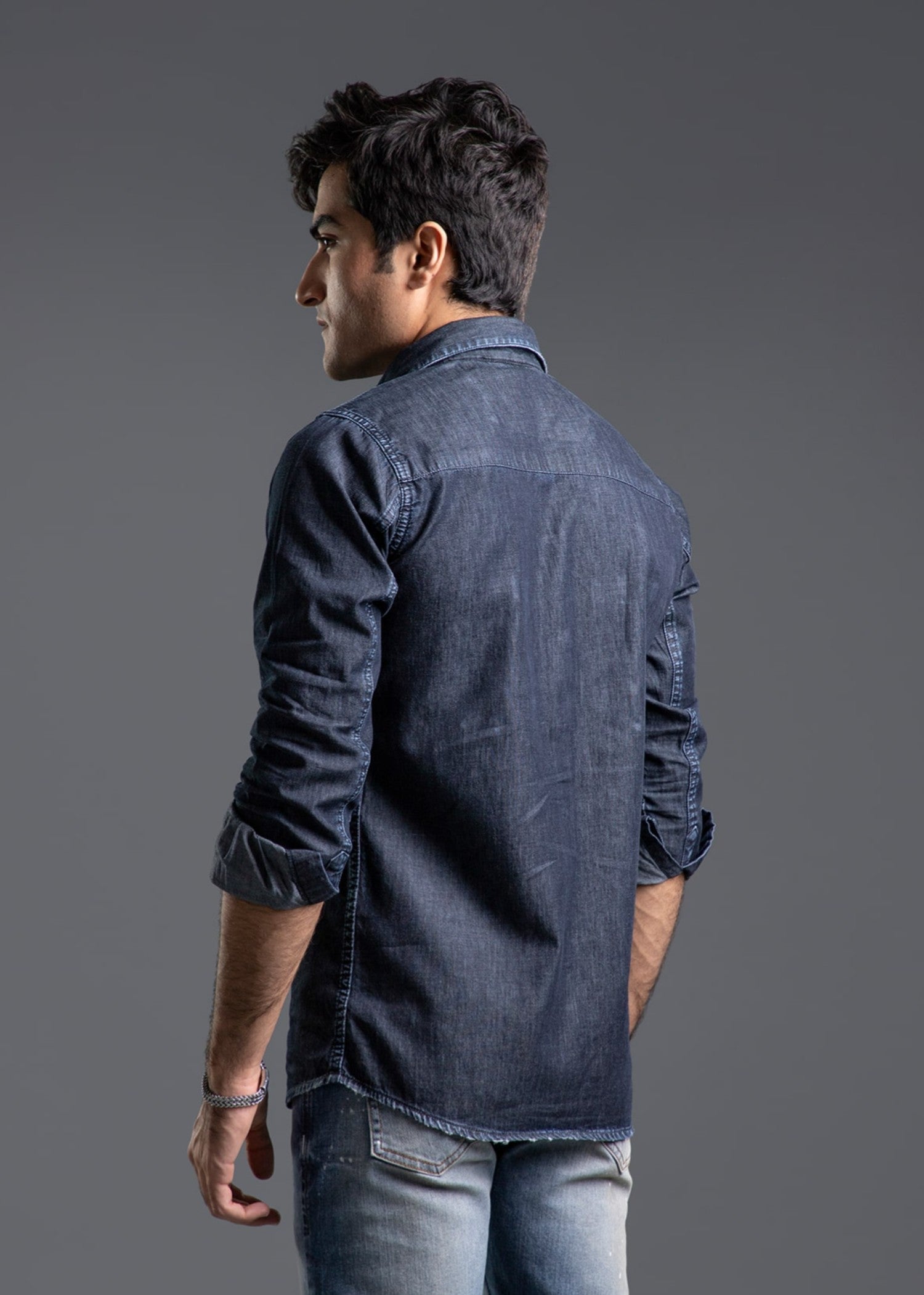 denim Casual Shirt in Dark blue