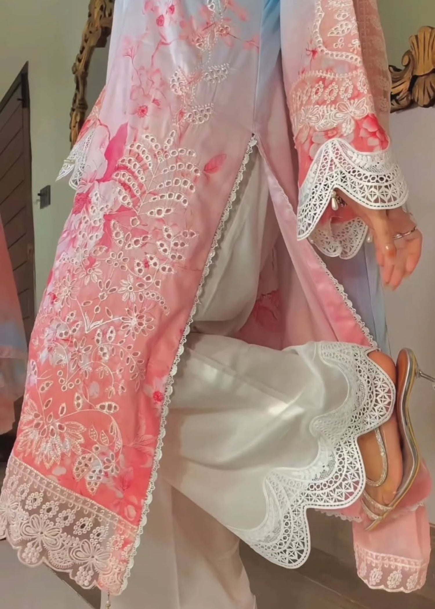lawn Kurta Set in Multi, pink, sky blue