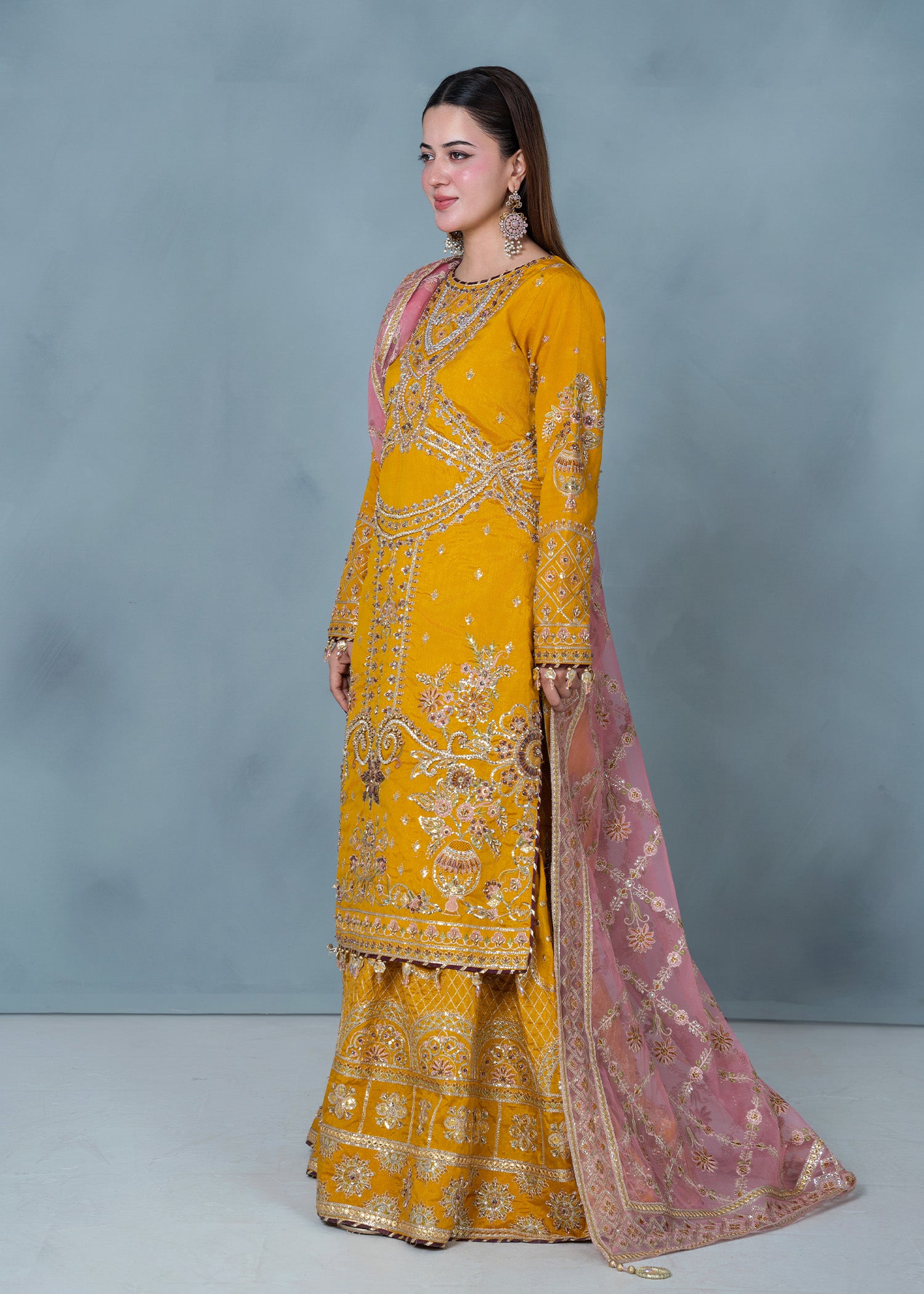 raw silk Sharara in Mustard